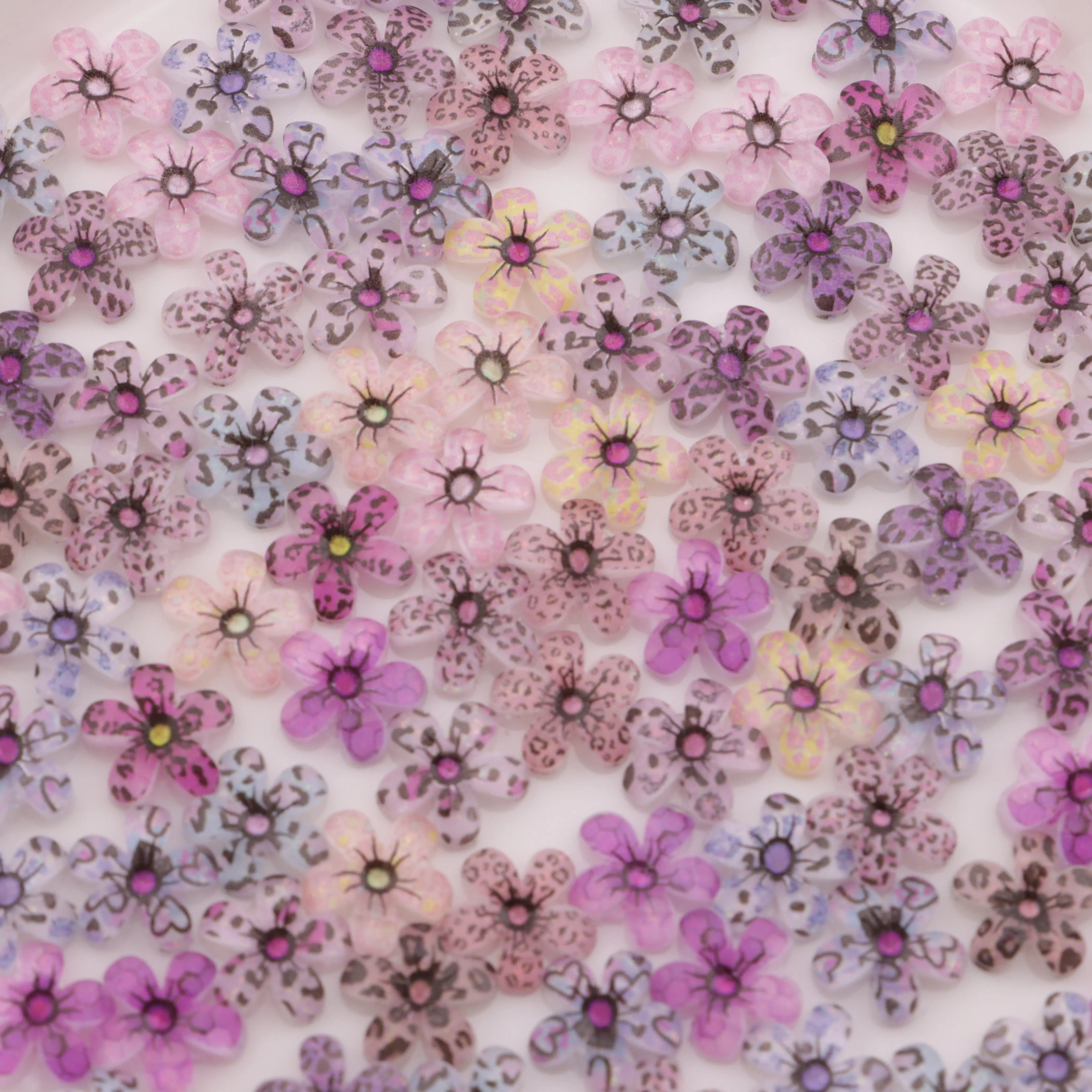 FS5764-10mm Leopard Print 5 - Petal Flower Charms Leopard Print Five - Petal Small Flower Patches - Zoe DIY Wholesale