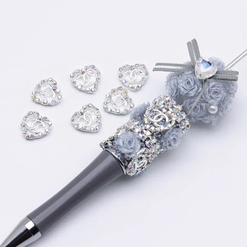 11×11mm AB Rhinestone Heart CC Alloy Nail Stickers For Keychain Jewelry Making Zoe's DIY Shop