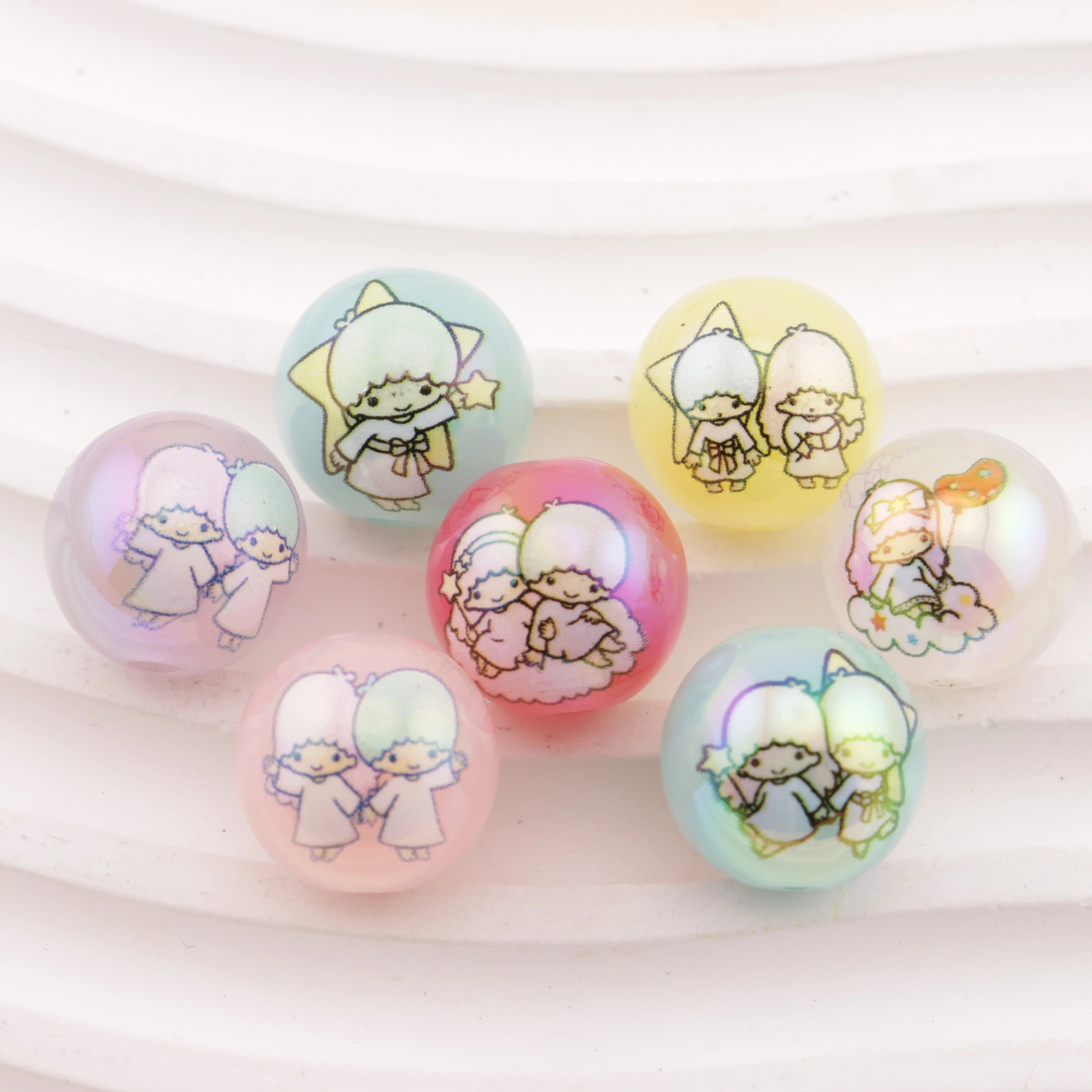 FS6497-16mm Random Mixed Jelly Color Twin Star Printed Acrylic Beads - Zoe DIY Wholesale