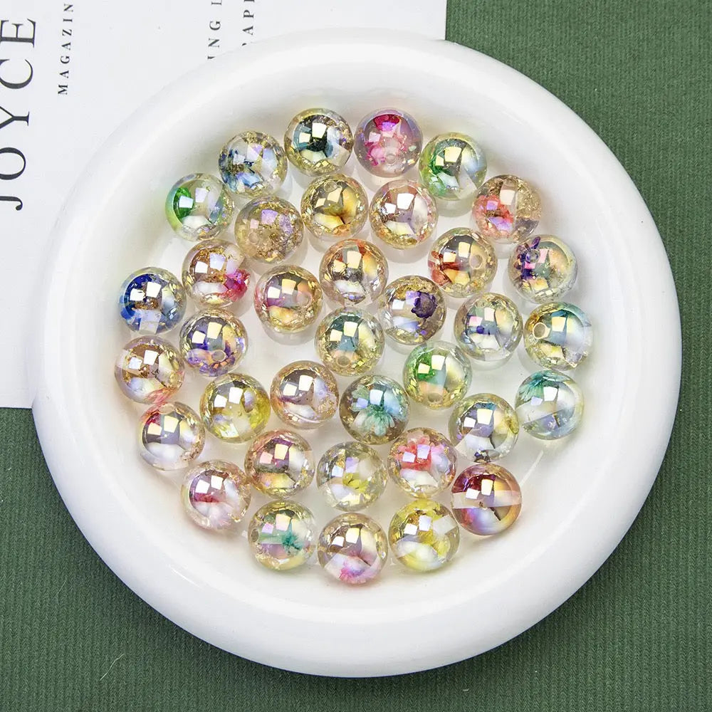 FS3547-16MM UV Round Mixed Color With Dried Flower Gold Foil Inside Resin Beads Fit For Beadable Pens - Zoe DIY Wholesale