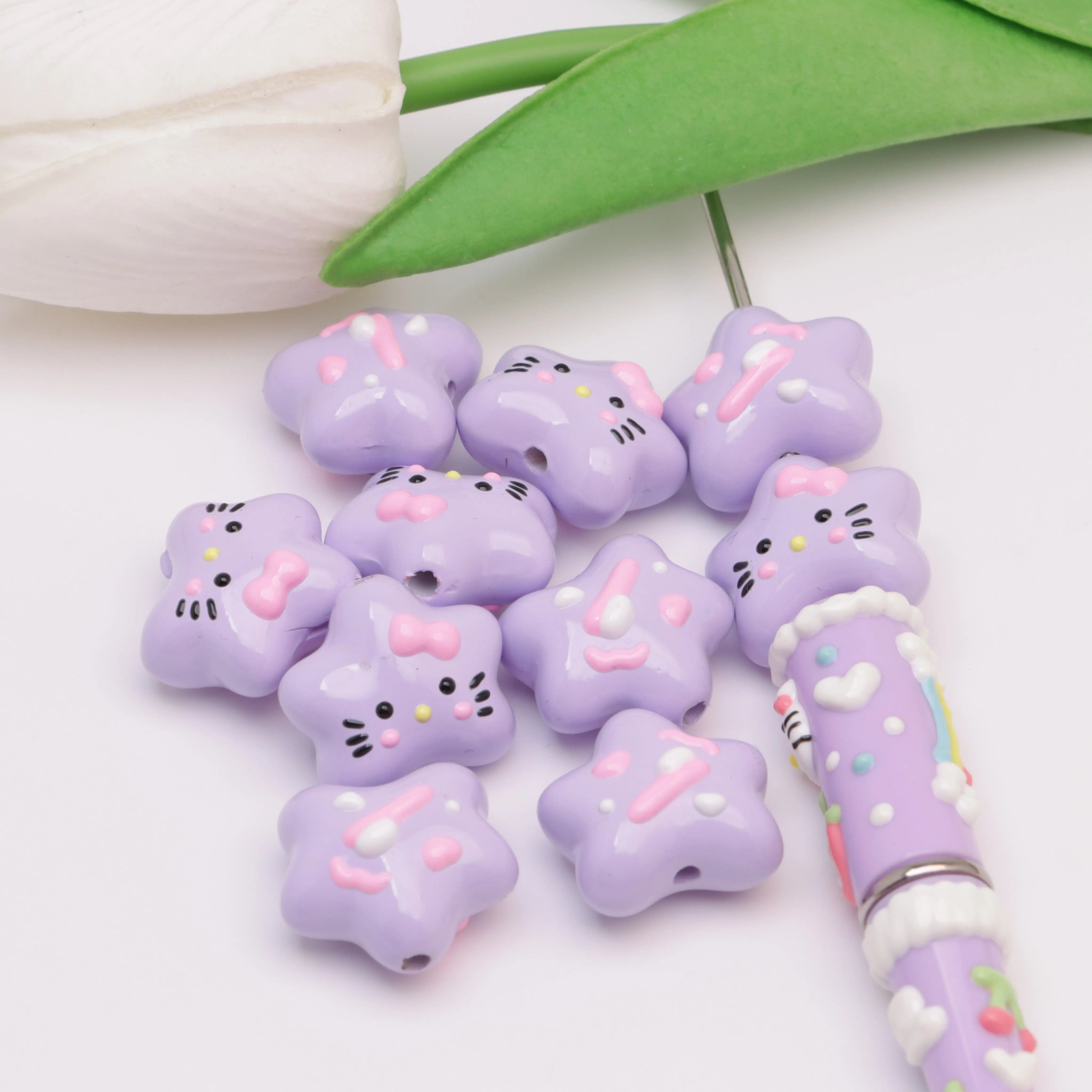 FS4341-20.5*18.5mm Hk 스타 수공 페인트 비즈, 키체인 비즈펜 제작용 - Zoe DIY 도매
