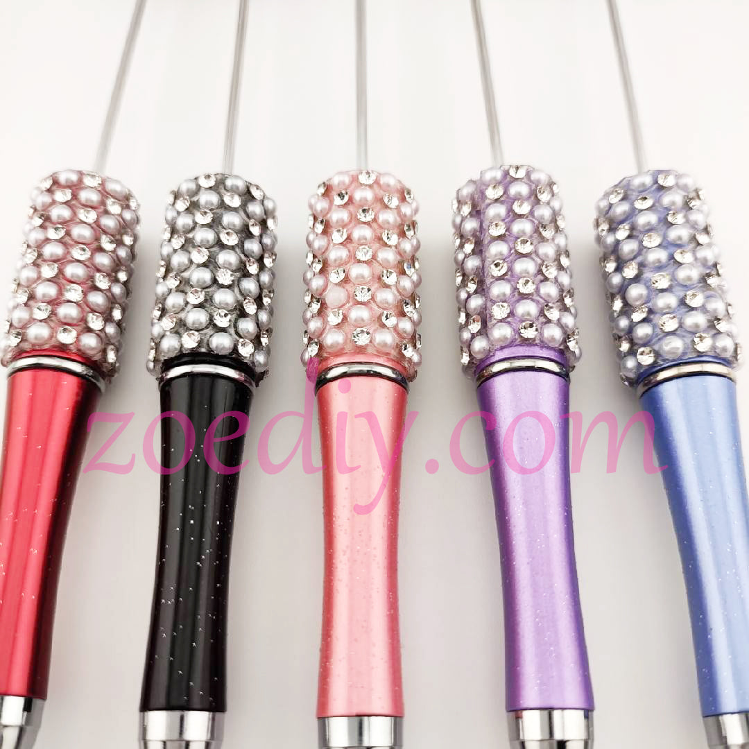 New Style 20 Pieces/Set Glitter Sparkling Beadable Pens With Diamond and Pearl (5 Color=Glitter Red + Black + Pink + Purple + Blue , 4 Pieces for each color)