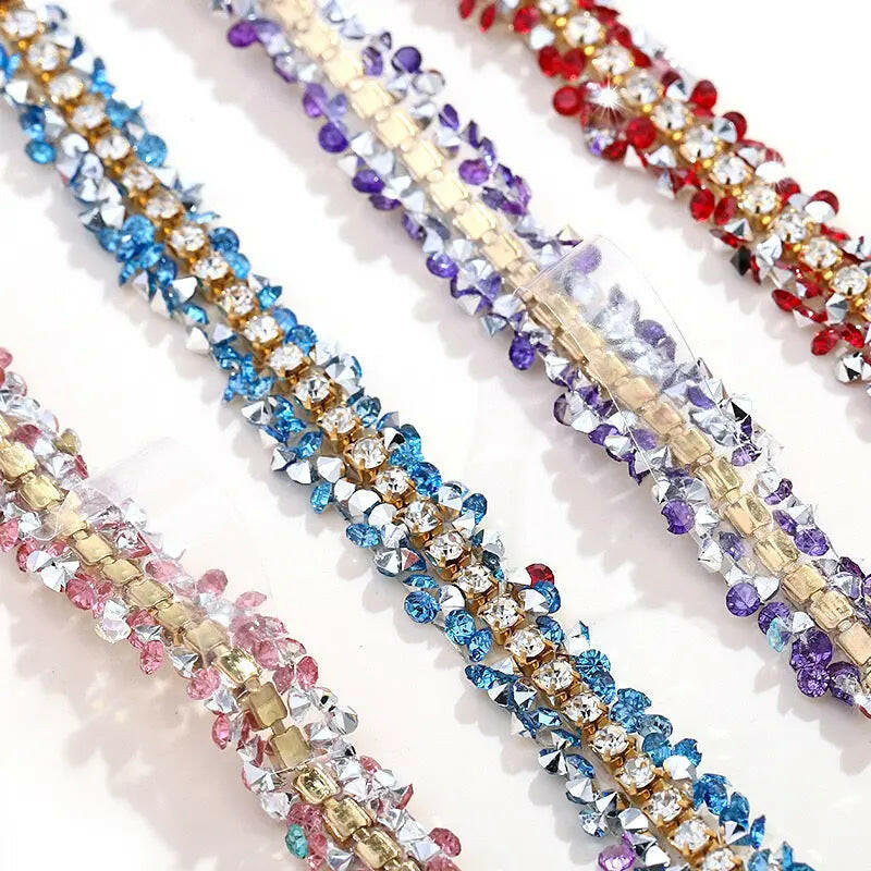 FS1301-0.9cm Width Sugar Diamonds Wraps tapes With Gold Chain In Middle For Making Fancy Bead - Zoe DIY Wholesale