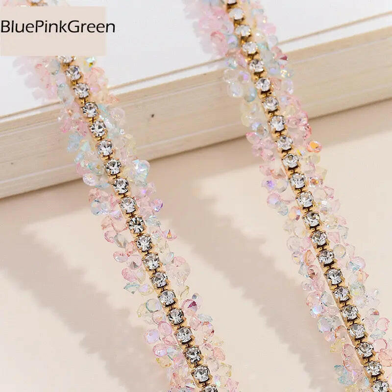 FS1301-0.9cm Width Sugar Diamonds Wraps tapes With Gold Chain In Middle For Making Fancy Bead - Zoe DIY Wholesale
