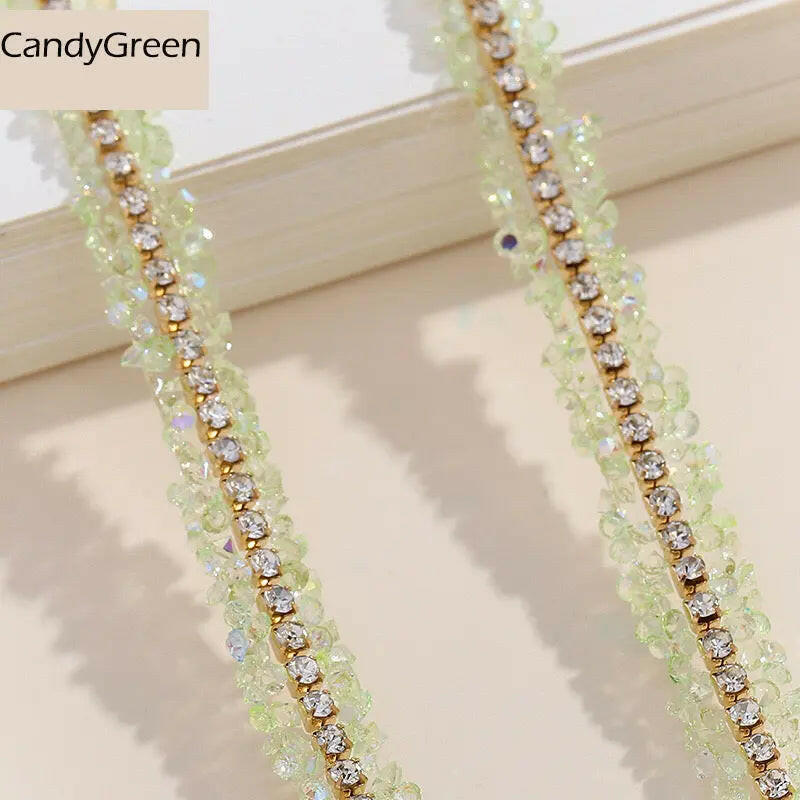 FS1301-0.9cm Width Sugar Diamonds Wraps tapes With Gold Chain In Middle For Making Fancy Bead - Zoe DIY Wholesale