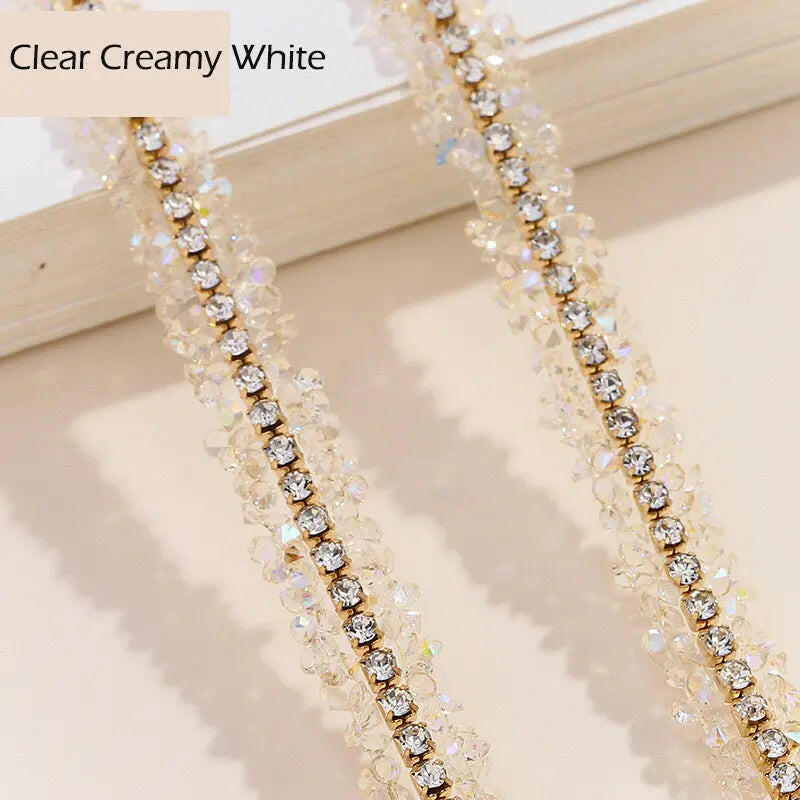 FS1301-0.9cm Width Sugar Diamonds Wraps tapes With Gold Chain In Middle For Making Fancy Bead - Zoe DIY Wholesale