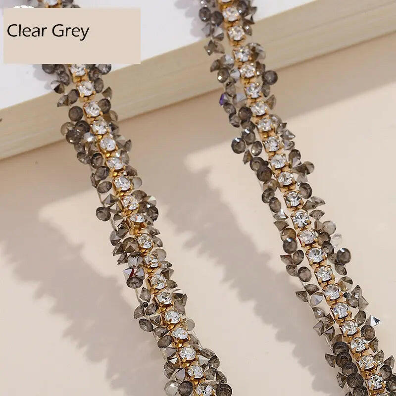 FS1301-0.9cm Width Sugar Diamonds Wraps tapes With Gold Chain In Middle For Making Fancy Bead - Zoe DIY Wholesale