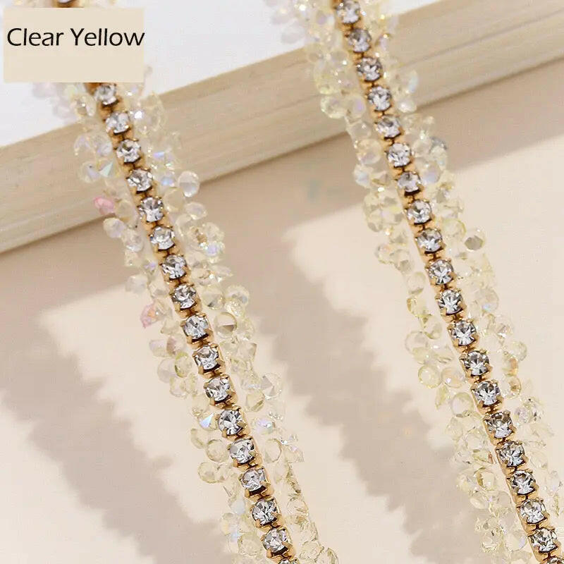 FS1301-0.9cm Width Sugar Diamonds Wraps tapes With Gold Chain In Middle For Making Fancy Bead - Zoe DIY Wholesale