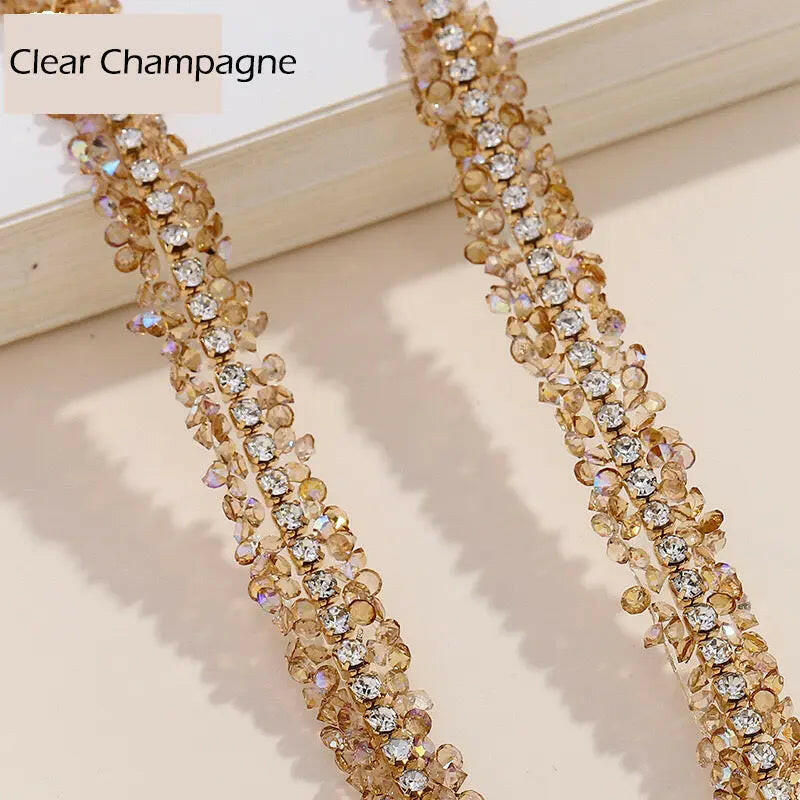FS1301-0.9cm Width Sugar Diamonds Wraps tapes With Gold Chain In Middle For Making Fancy Bead - Zoe DIY Wholesale