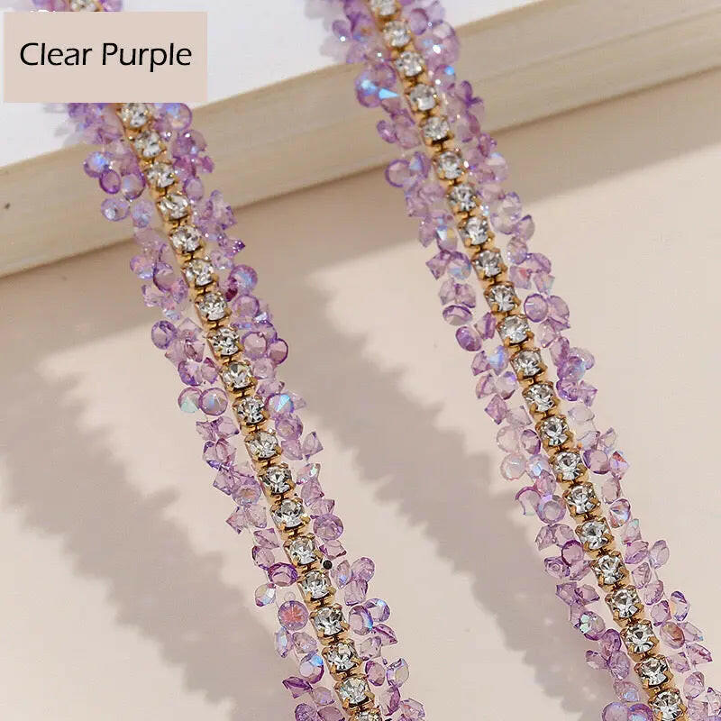 FS1301-0.9cm Width Sugar Diamonds Wraps tapes With Gold Chain In Middle For Making Fancy Bead - Zoe DIY Wholesale