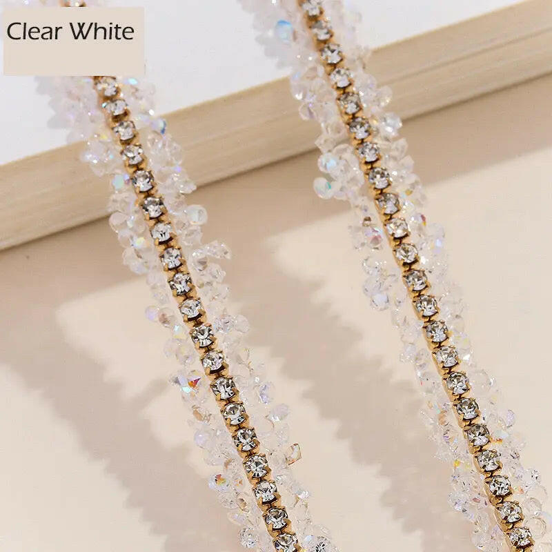 FS1301-0.9cm Width Sugar Diamonds Wraps tapes With Gold Chain In Middle For Making Fancy Bead - Zoe DIY Wholesale