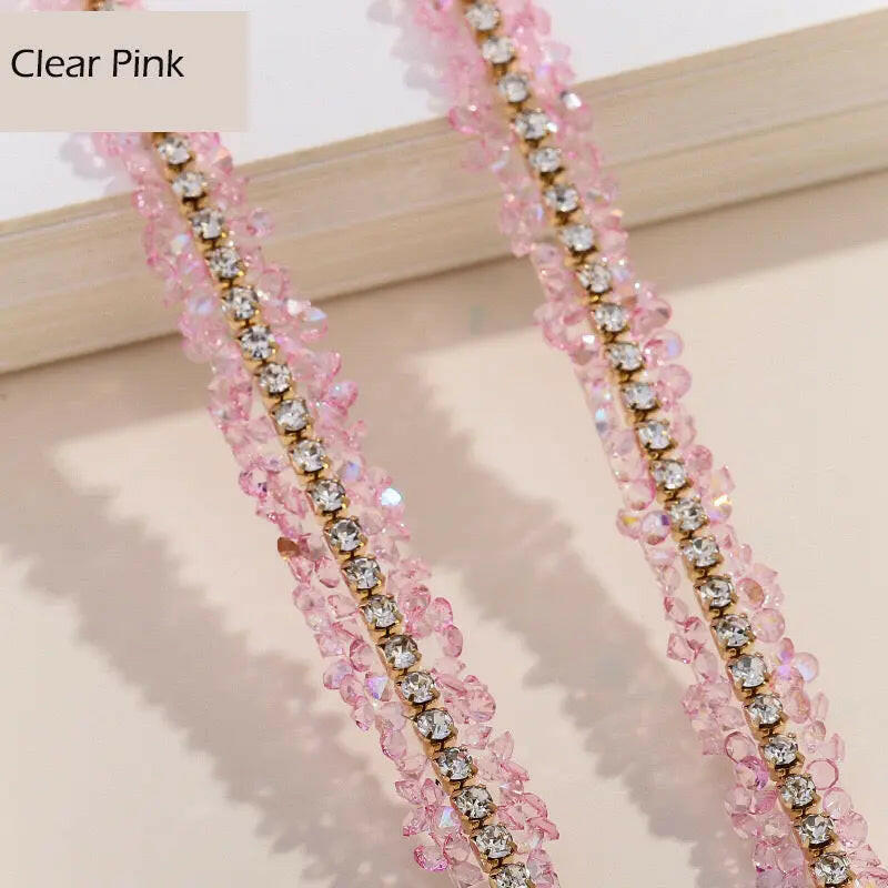 FS1301-0.9cm Width Sugar Diamonds Wraps tapes With Gold Chain In Middle For Making Fancy Bead - Zoe DIY Wholesale