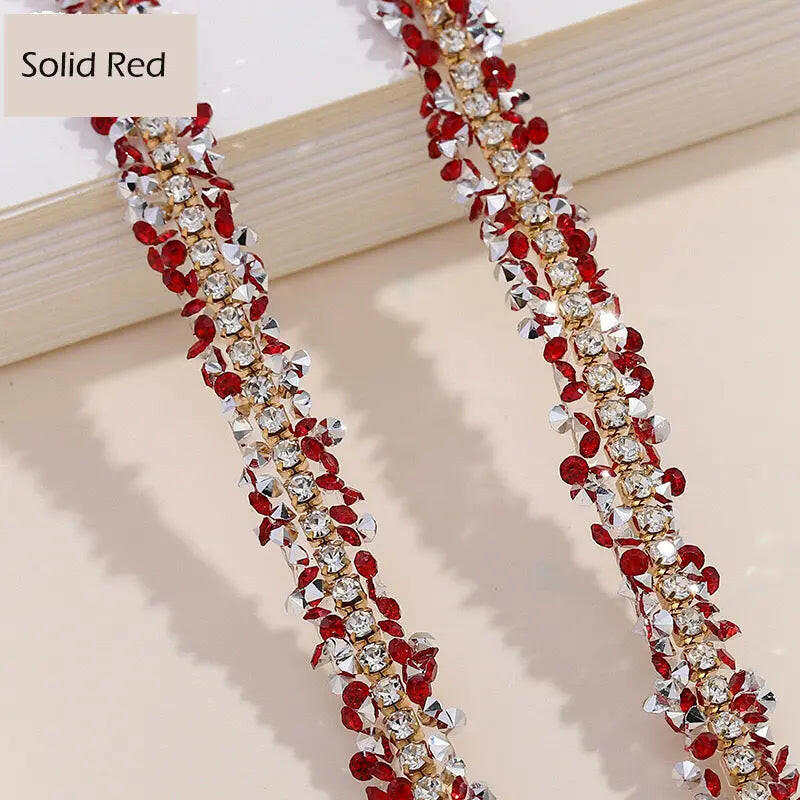FS1301-0.9cm Width Sugar Diamonds Wraps tapes With Gold Chain In Middle For Making Fancy Bead - Zoe DIY Wholesale
