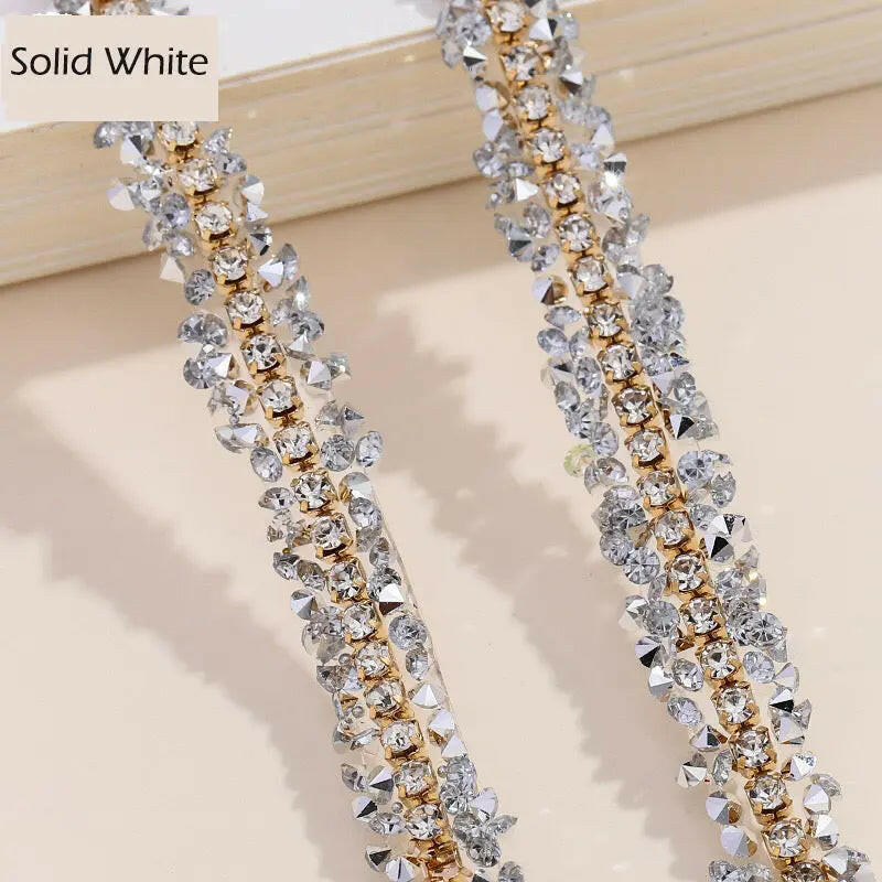 FS1301-0.9cm Width Sugar Diamonds Wraps tapes With Gold Chain In Middle For Making Fancy Bead - Zoe DIY Wholesale