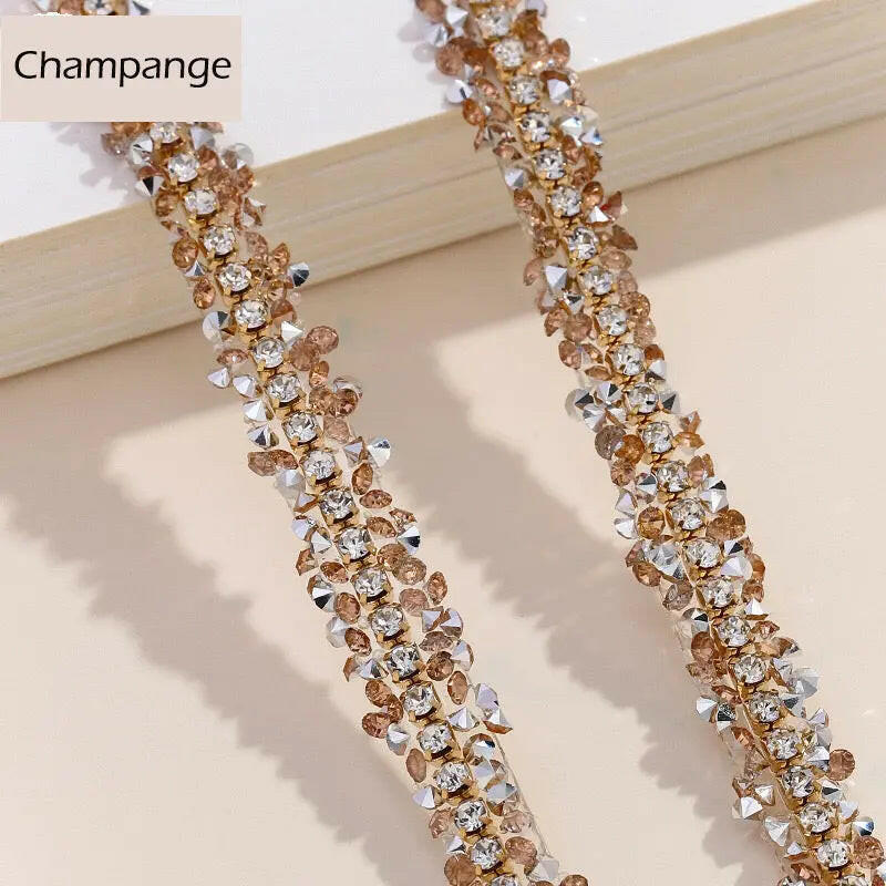 FS1301-0.9cm Width Sugar Diamonds Wraps tapes With Gold Chain In Middle For Making Fancy Bead - Zoe DIY Wholesale