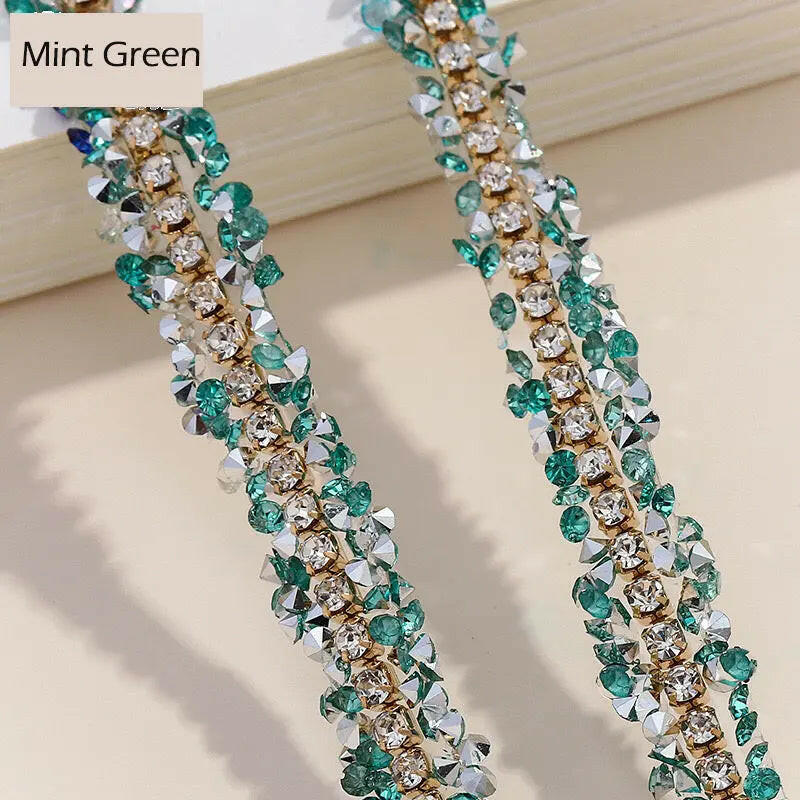 FS1301-0.9cm Width Sugar Diamonds Wraps tapes With Gold Chain In Middle For Making Fancy Bead - Zoe DIY Wholesale