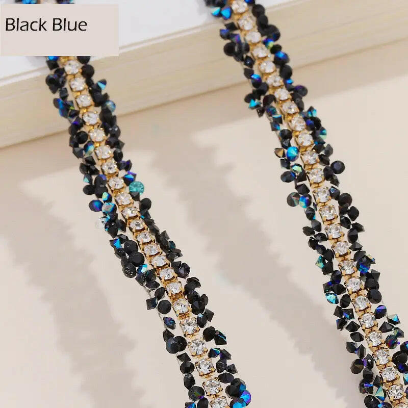 FS1301-0.9cm Width Sugar Diamonds Wraps tapes With Gold Chain In Middle For Making Fancy Bead - Zoe DIY Wholesale