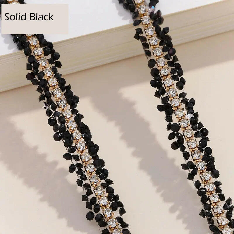 FS1301-0.9cm Width Sugar Diamonds Wraps tapes With Gold Chain In Middle For Making Fancy Bead - Zoe DIY Wholesale