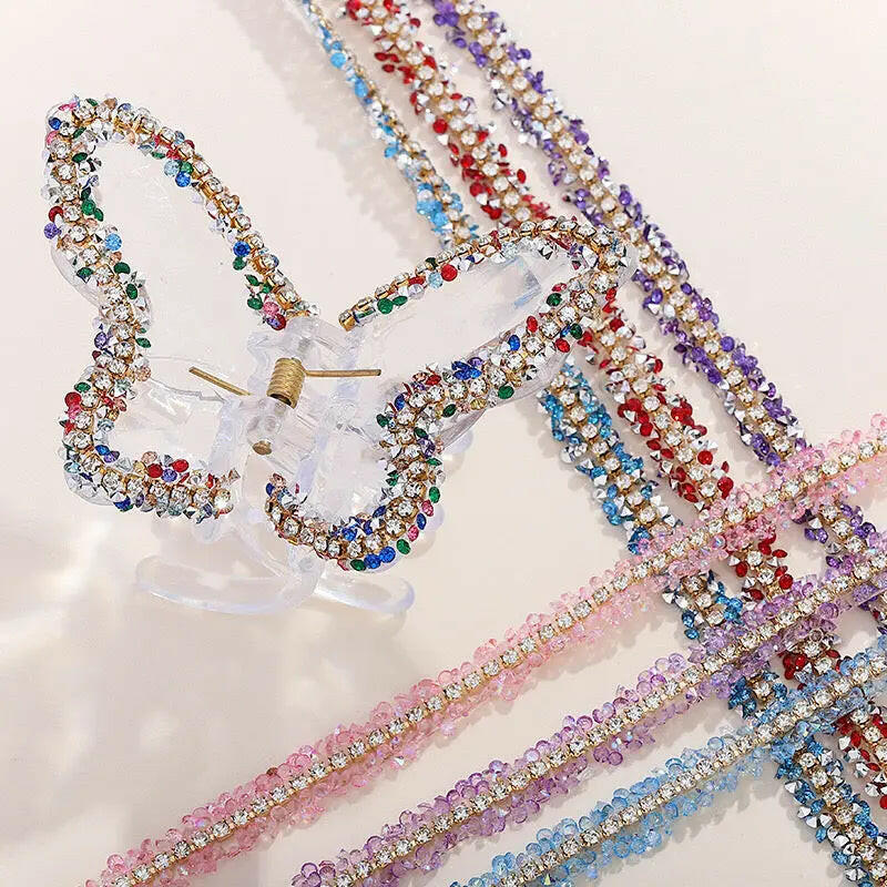 FS1301-0.9cm Width Sugar Diamonds Wraps tapes With Gold Chain In Middle For Making Fancy Bead - Zoe DIY Wholesale