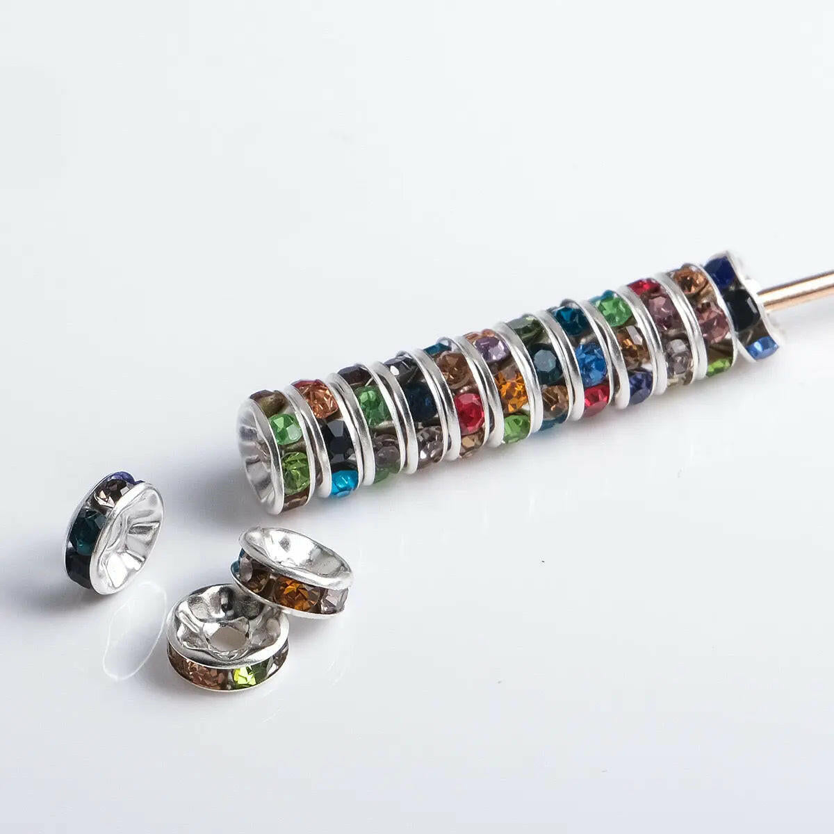 FS0077-12MM Metal Circle Spacers with Rhinestones in Solid Colors Zoe's DIY Shop