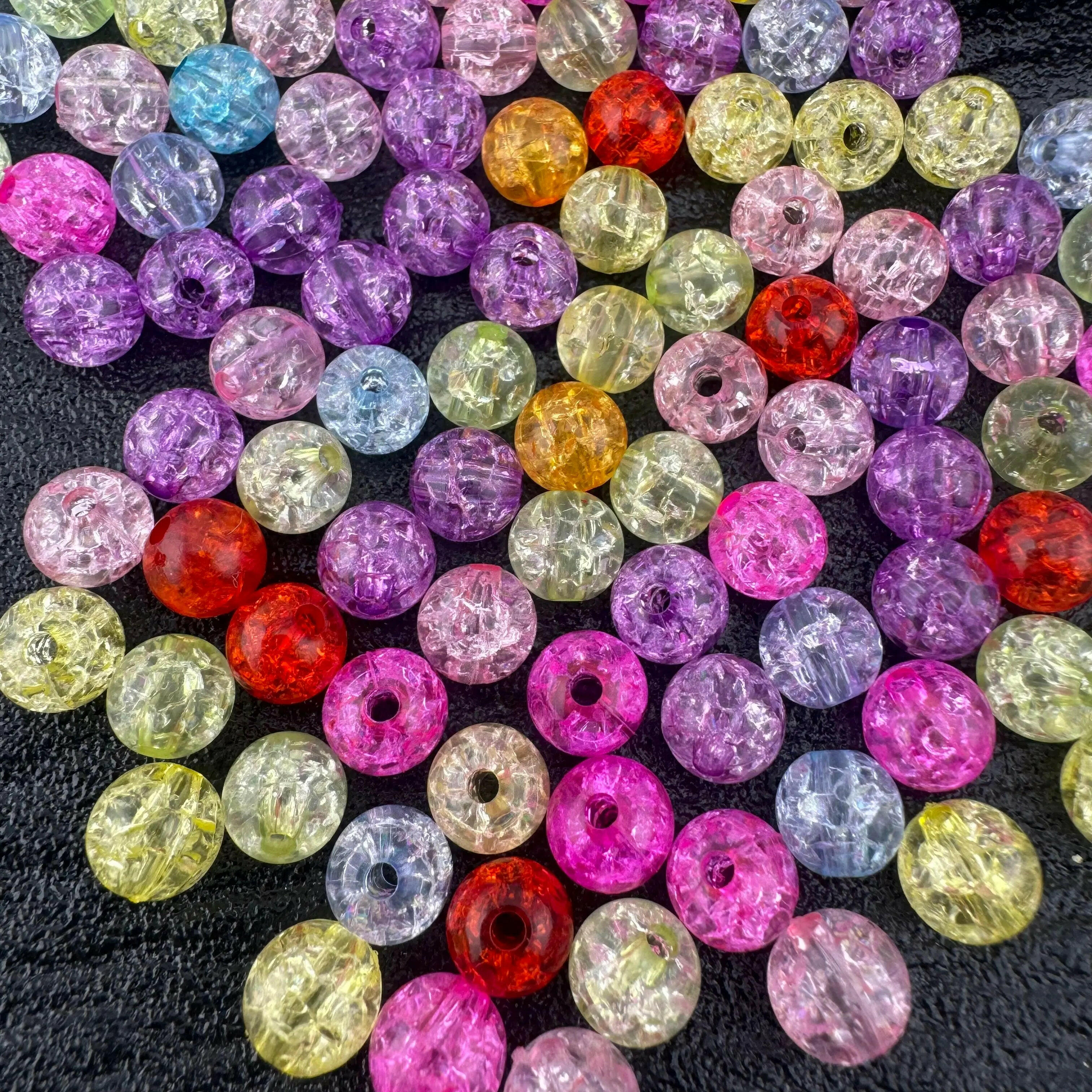 FS1743-Random Mixed Color Crackle 8MM Acrylic Beads (Hole is tight ) - Zoe DIY Wholesale