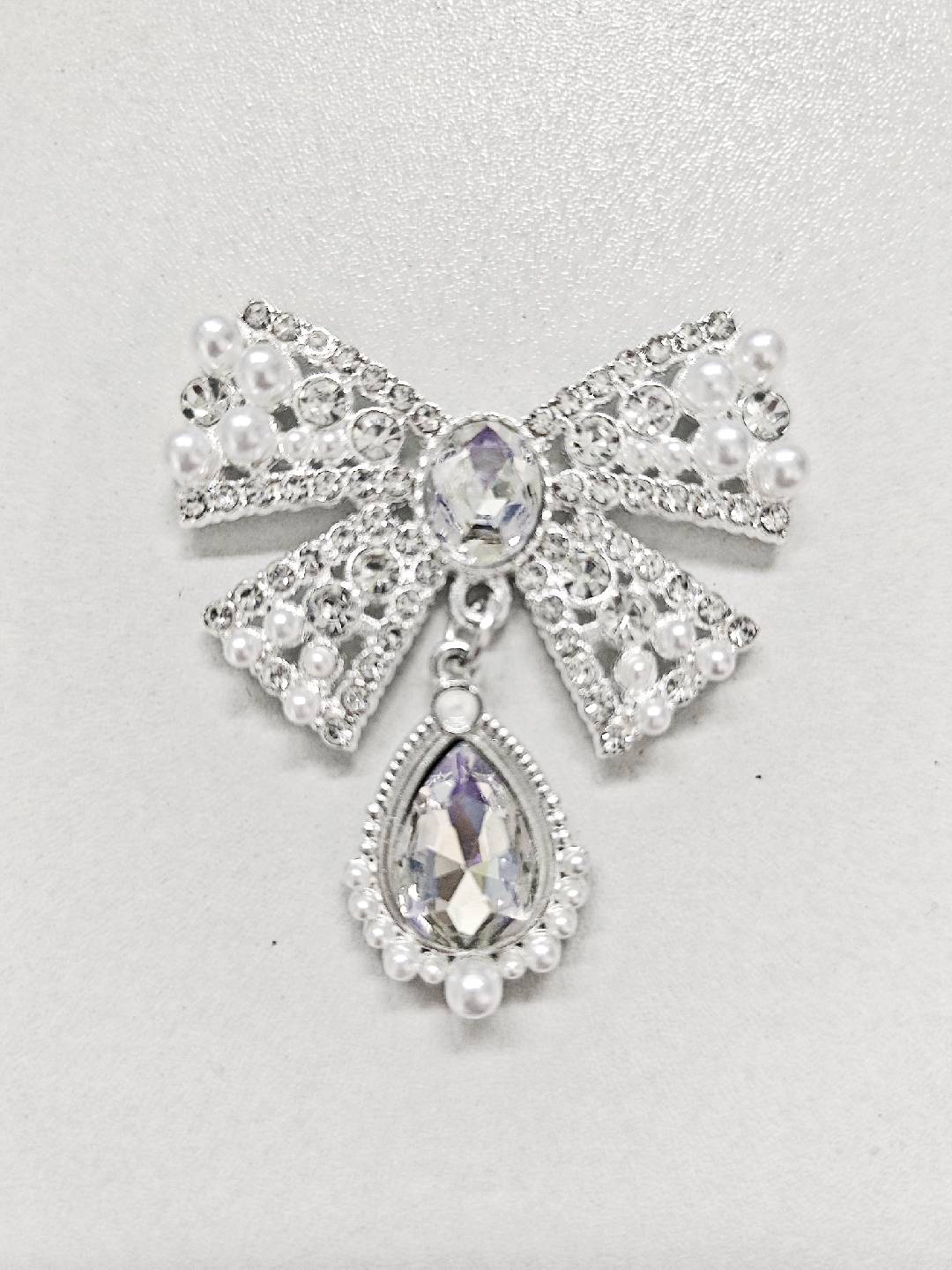 FS4771-5Pieces Silver Pearl Bows Patch For Making Fancy Beads Zoe's DIY Shop