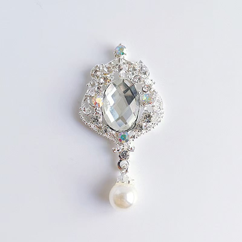 FS5547- 28*58mm Charms Elliptical Diamond Pearl Pendant With Metal Patch Zoe's DIY Shop