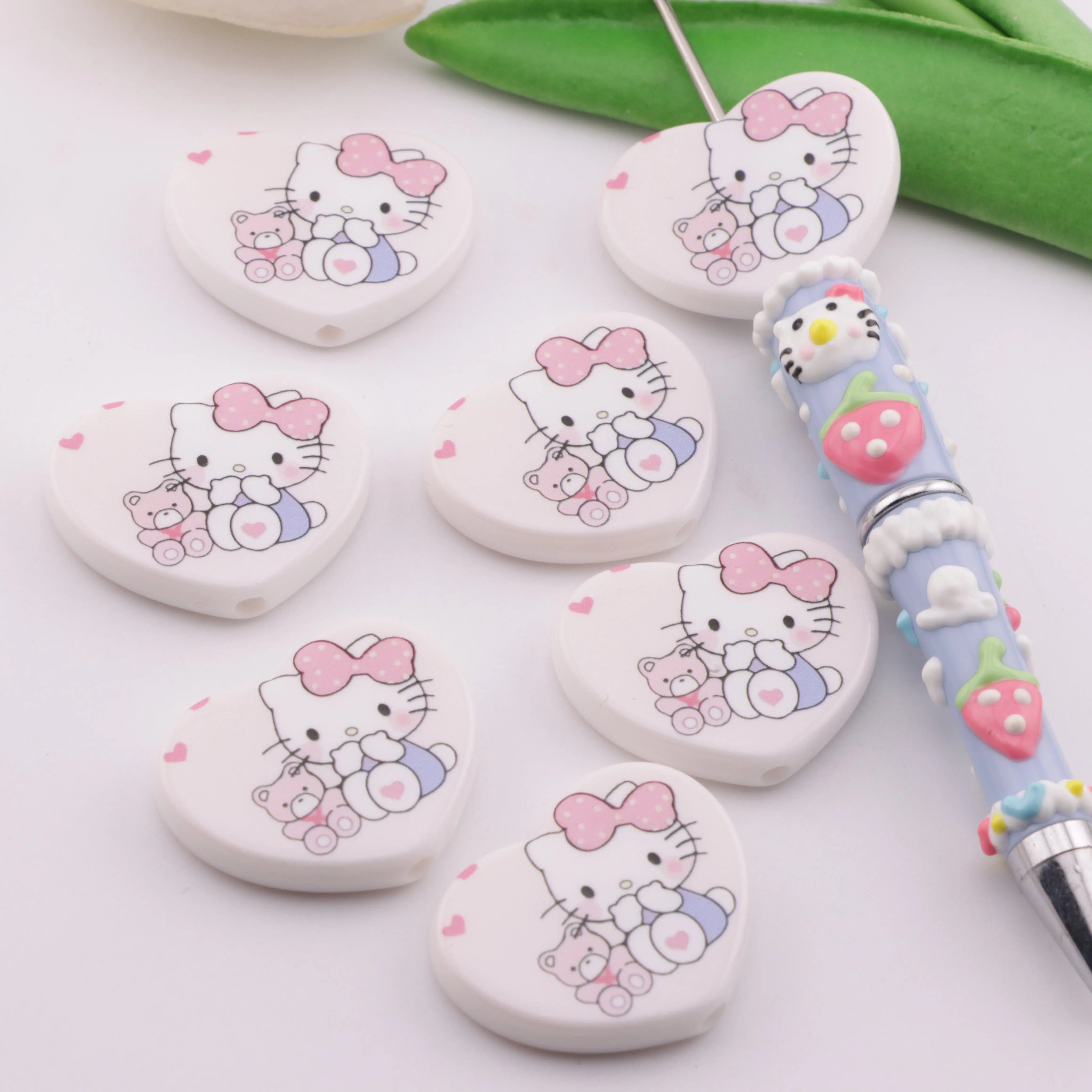 FS6344-25*31mm Hk Heart Plate Beads Love Kitty Round Plate Beads - Zoe DIY Wholesale