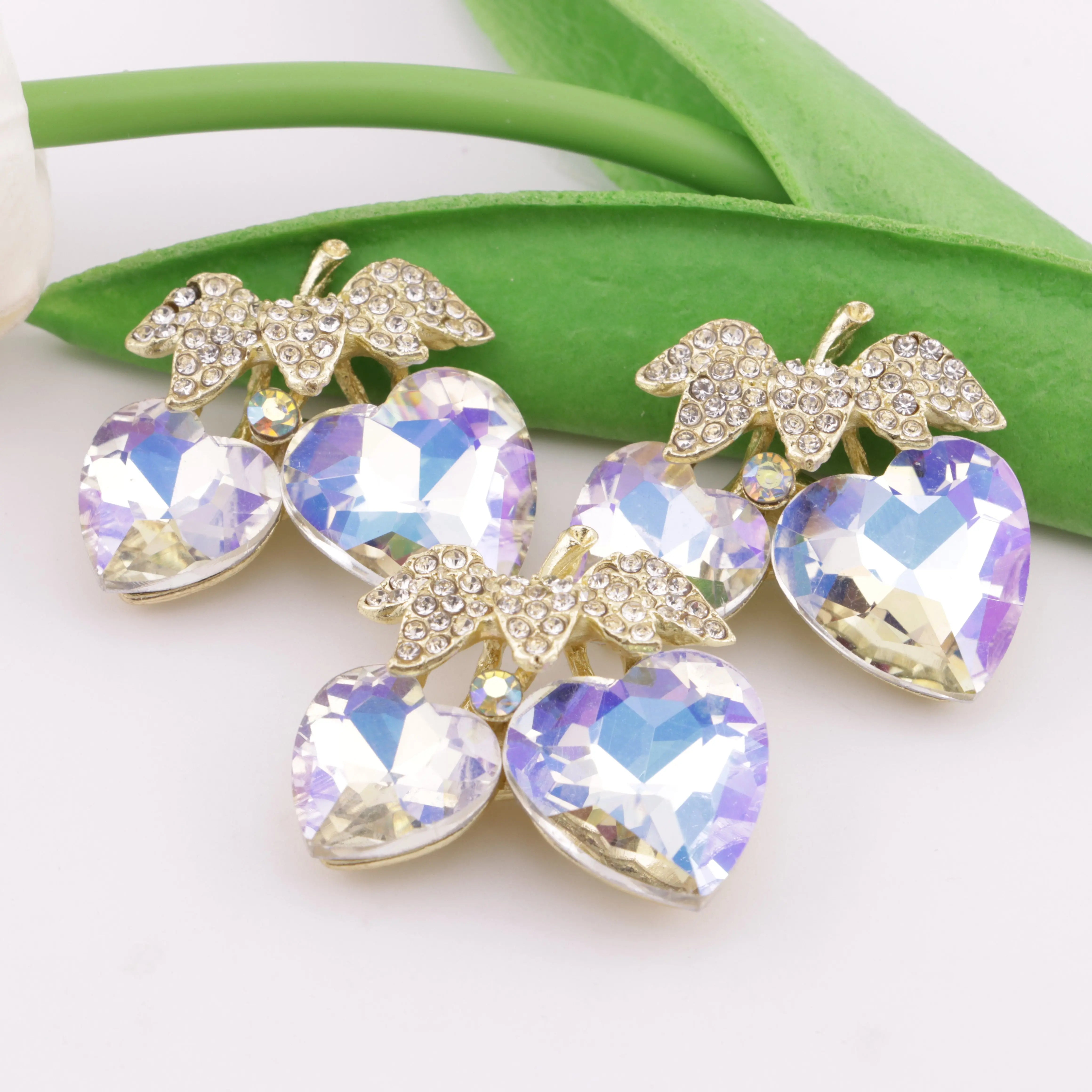 FS5967-7*31mm Love Double Peach Charms Heart-Shaped Double Peach Patches - Zoe DIY Wholesale