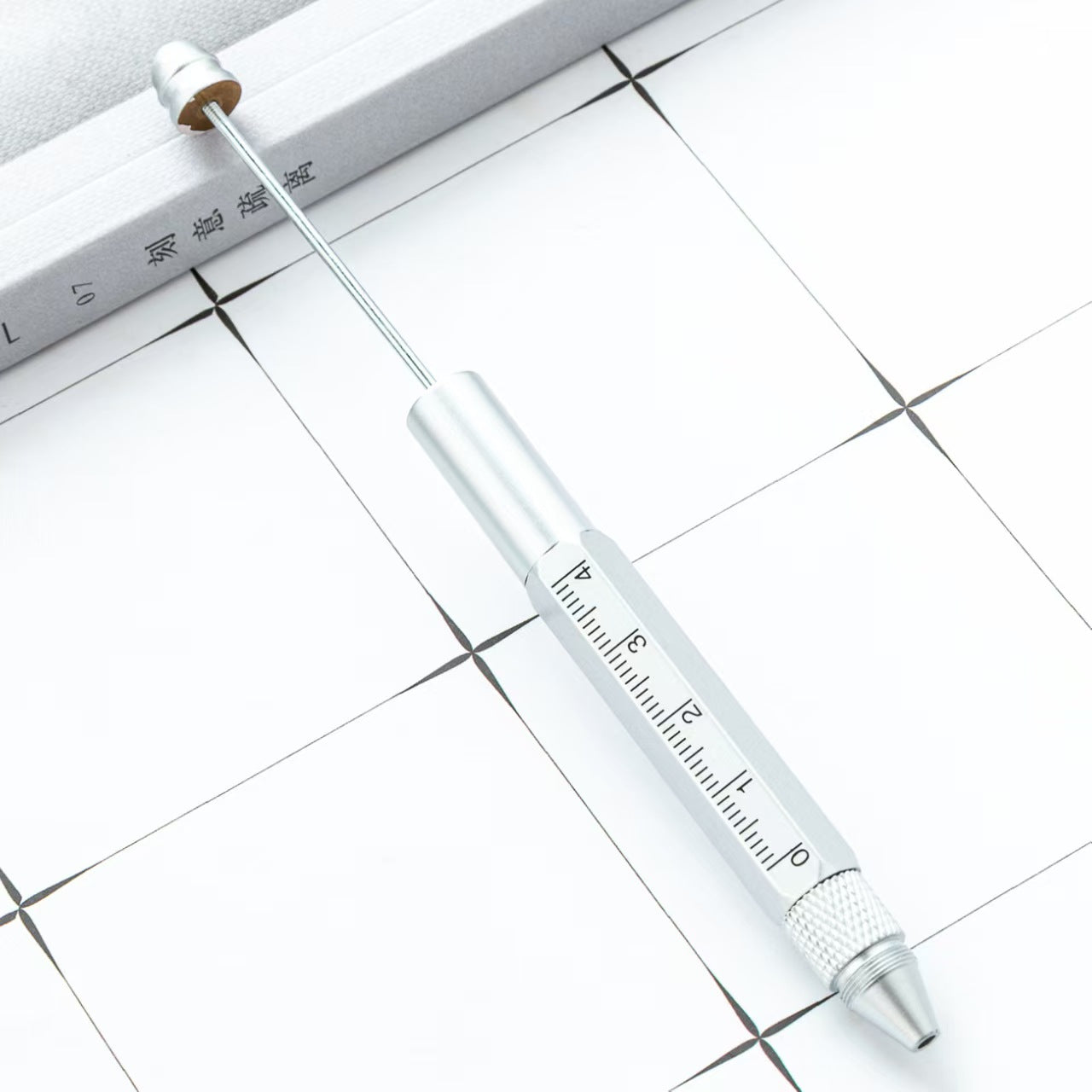 FS5398- Metal Multifunctional 5-In-1 Ballpoint Pen Diy Bead Stringing Ruler And Dual-Purpose Screwdriver