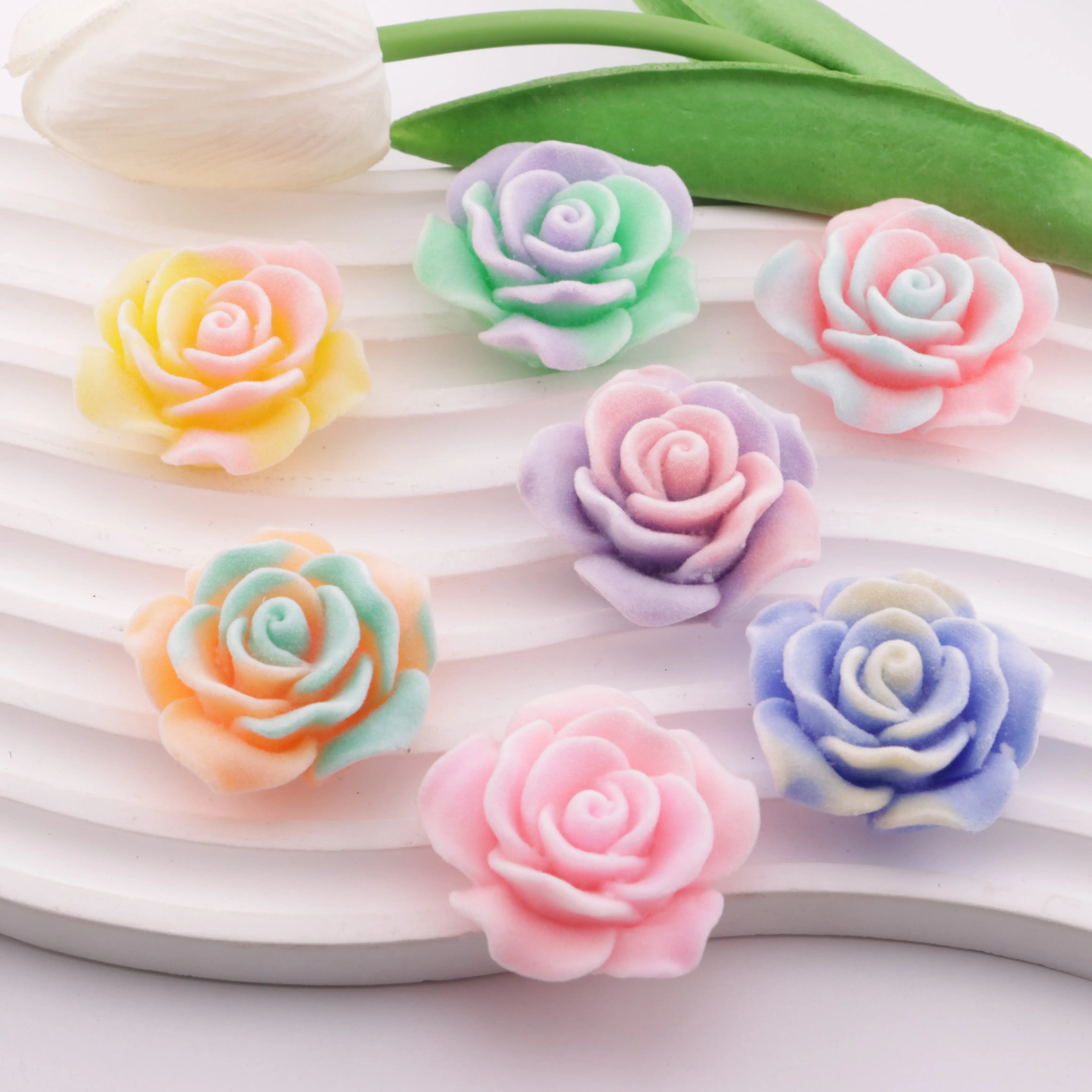FS6381-36Mm Luminous Flocked Rose Charms - Zoe DIY Wholesale