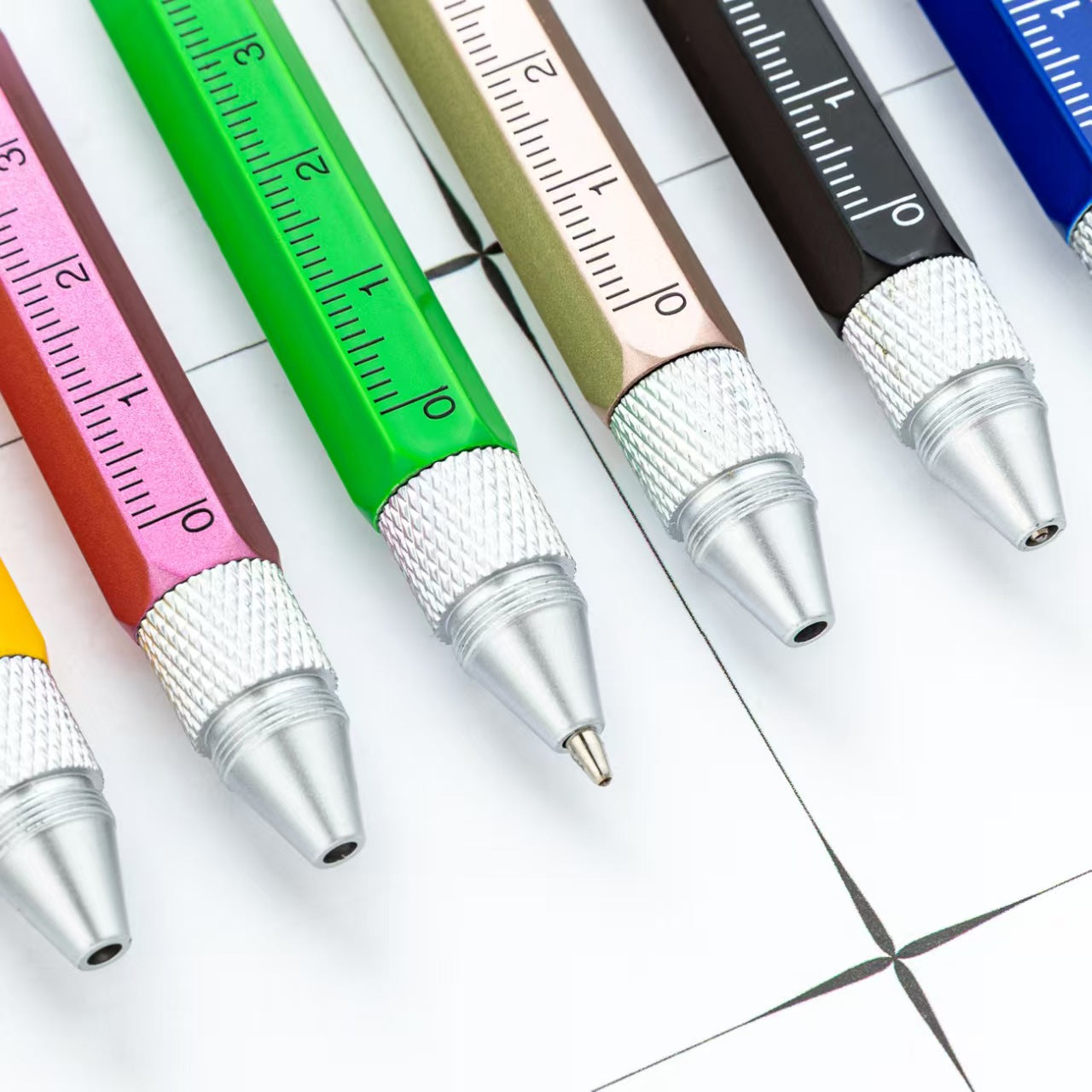 FS5398- Metal Multifunctional 5-In-1 Ballpoint Pen Diy Bead Stringing Ruler And Dual-Purpose Screwdriver