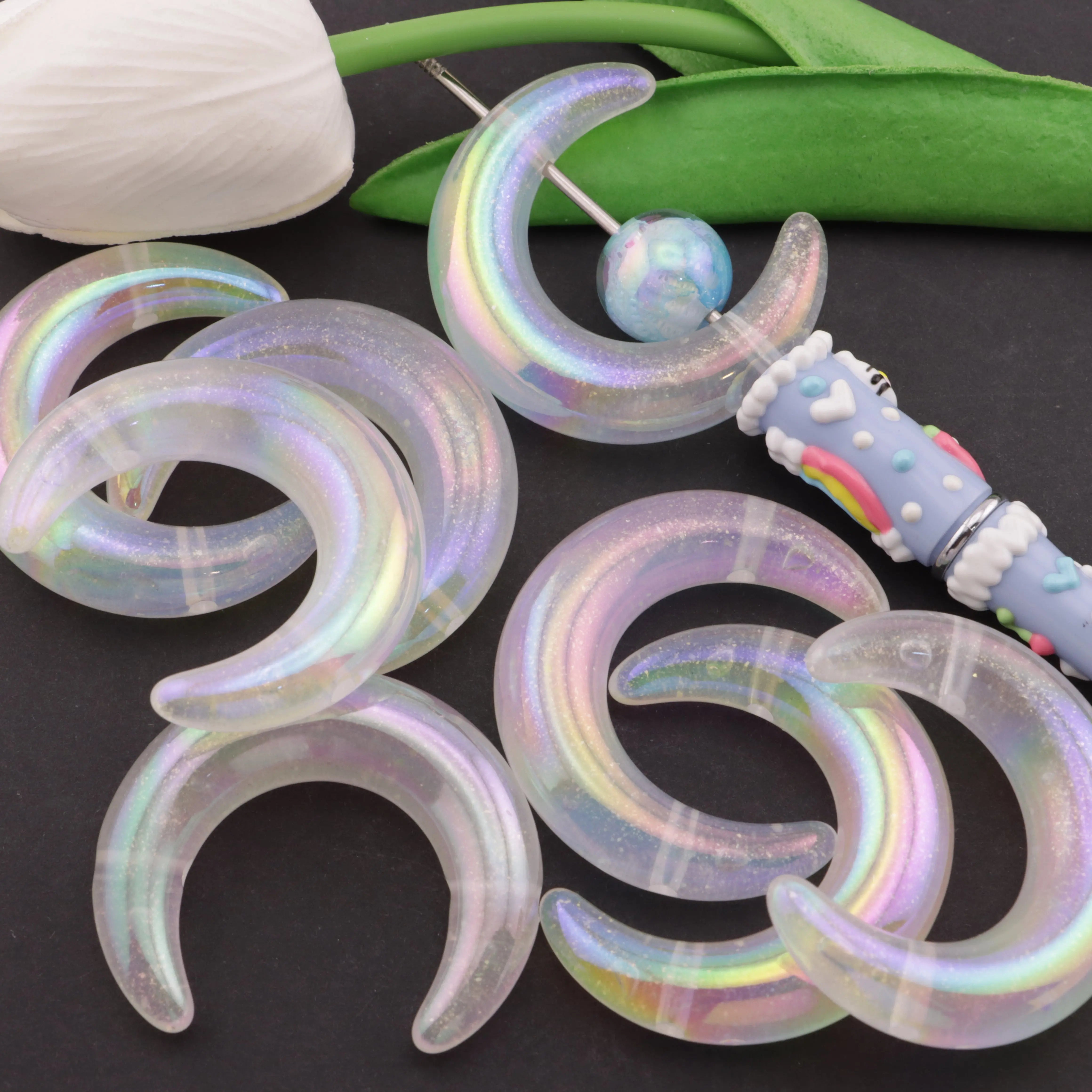 FS3157-45mm Two - Hole Glowing Moon Beads - Zoe DIY Wholesale