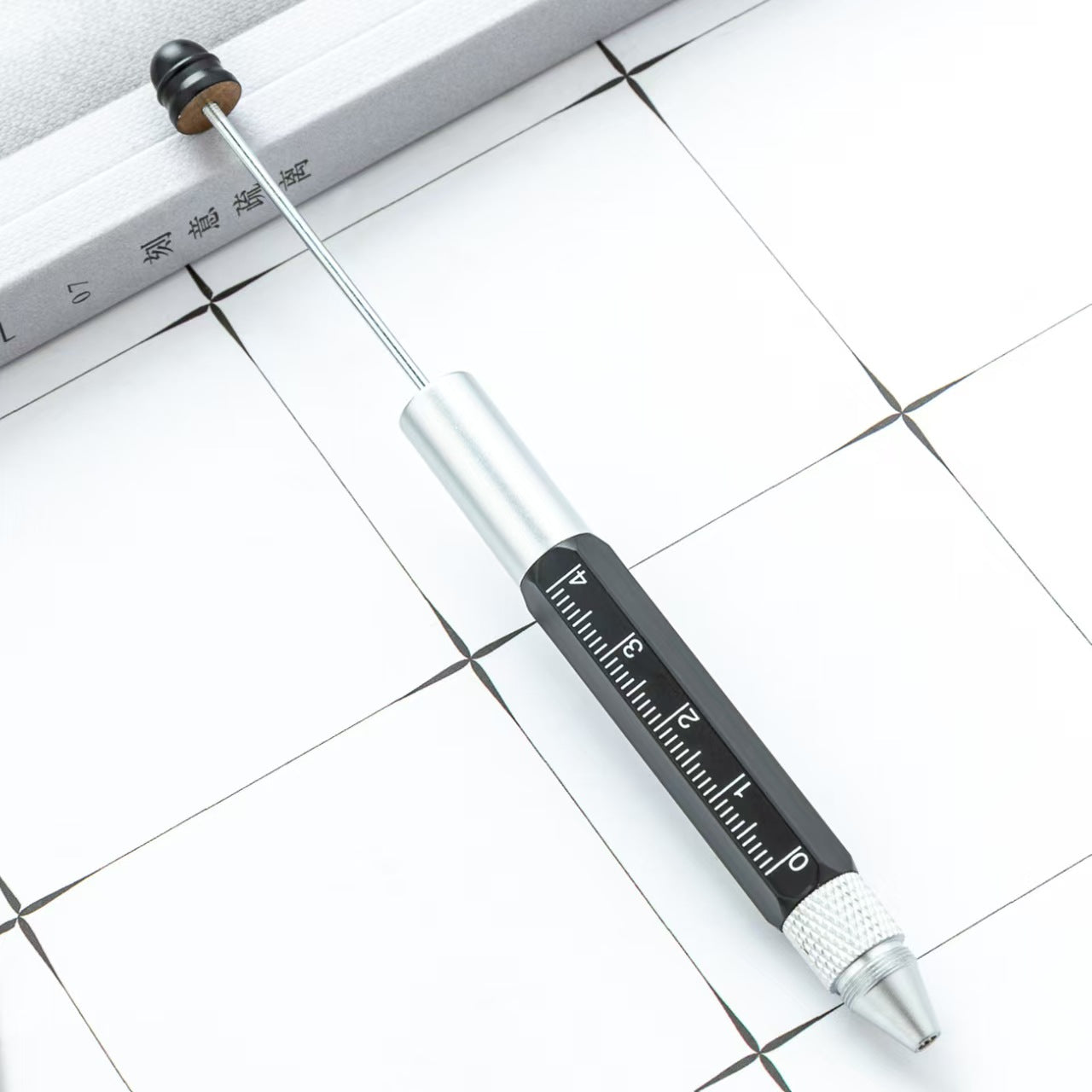 FS5398- Metal Multifunctional 5-In-1 Ballpoint Pen Diy Bead Stringing Ruler And Dual-Purpose Screwdriver