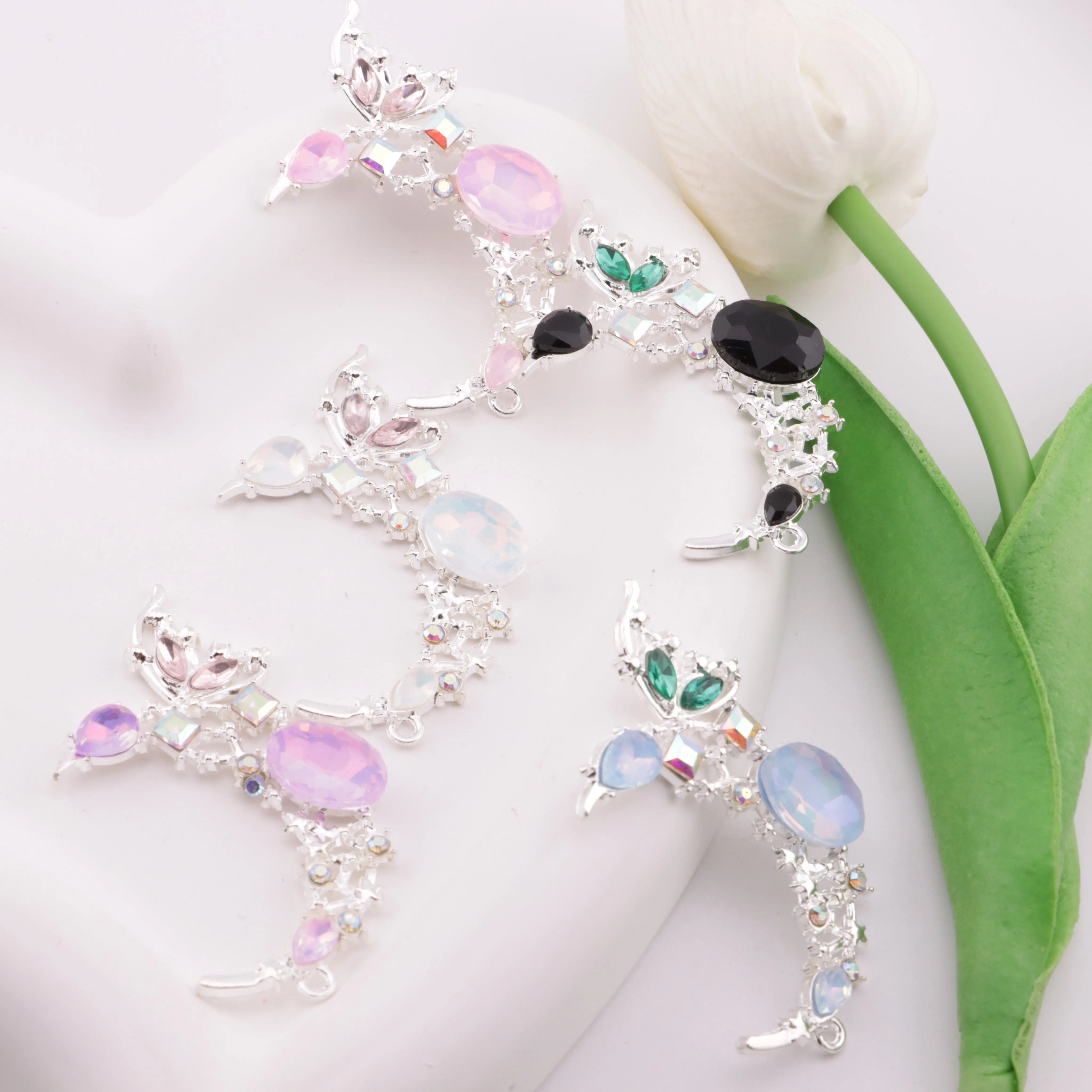 FS6346-55×33mm Butterfly Moon Metal Beads Butterfly Moon Metal Patches - Zoe DIY Wholesale