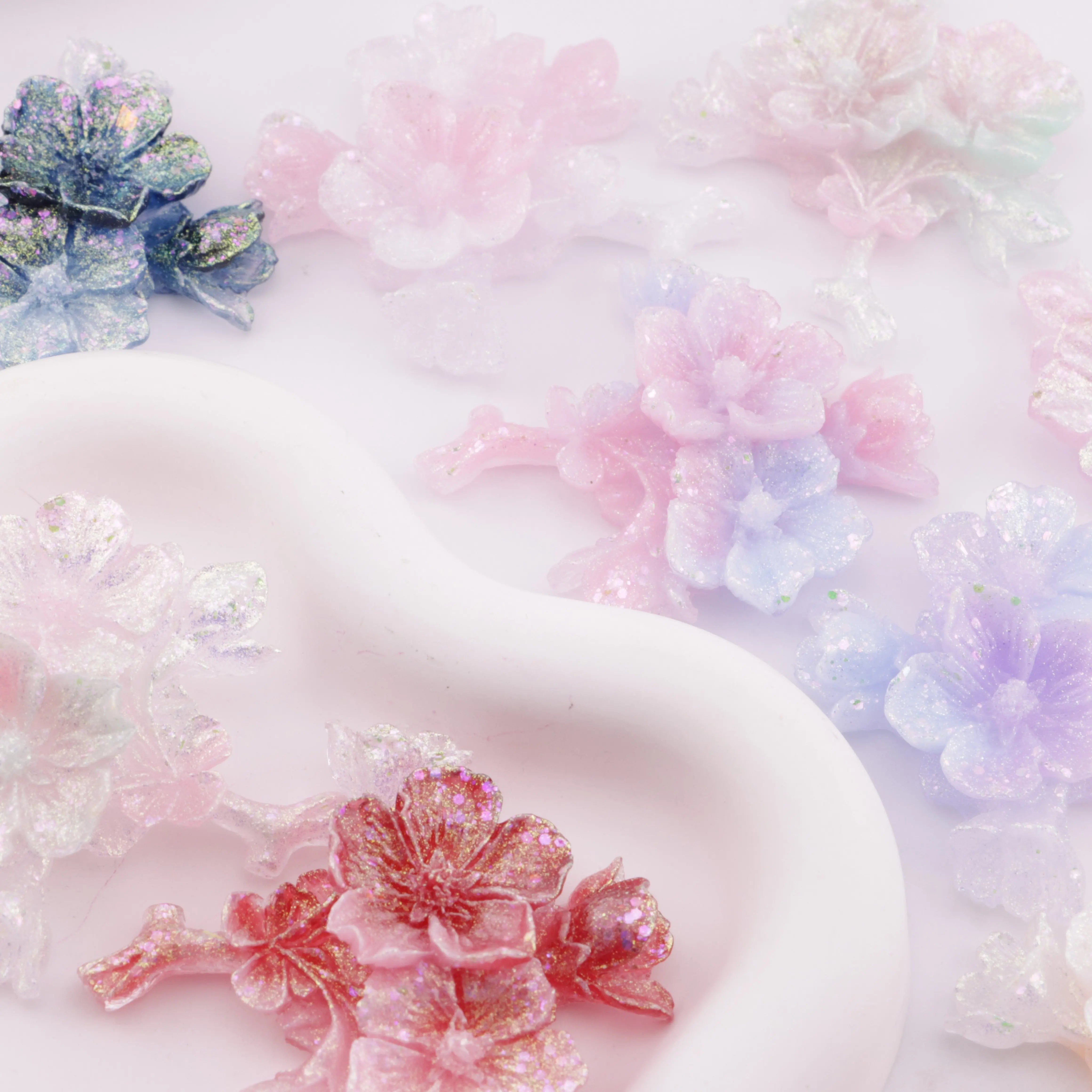 FS6386-56×49mm Luminous Peach Blossom Branch Charms - Zoe DIY Wholesale