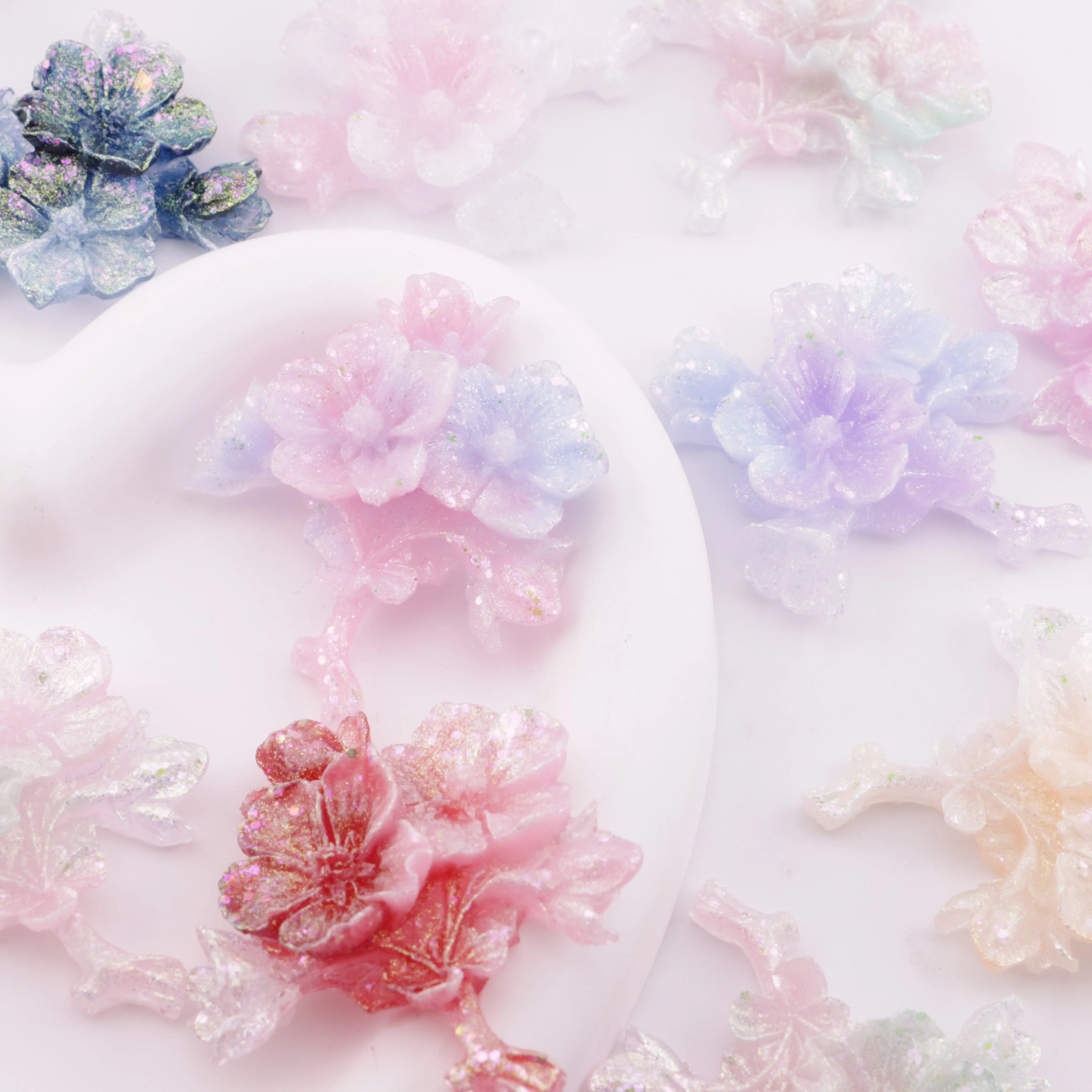 FS6386-56×49mm Luminous Peach Blossom Branch Charms - Zoe DIY Wholesale