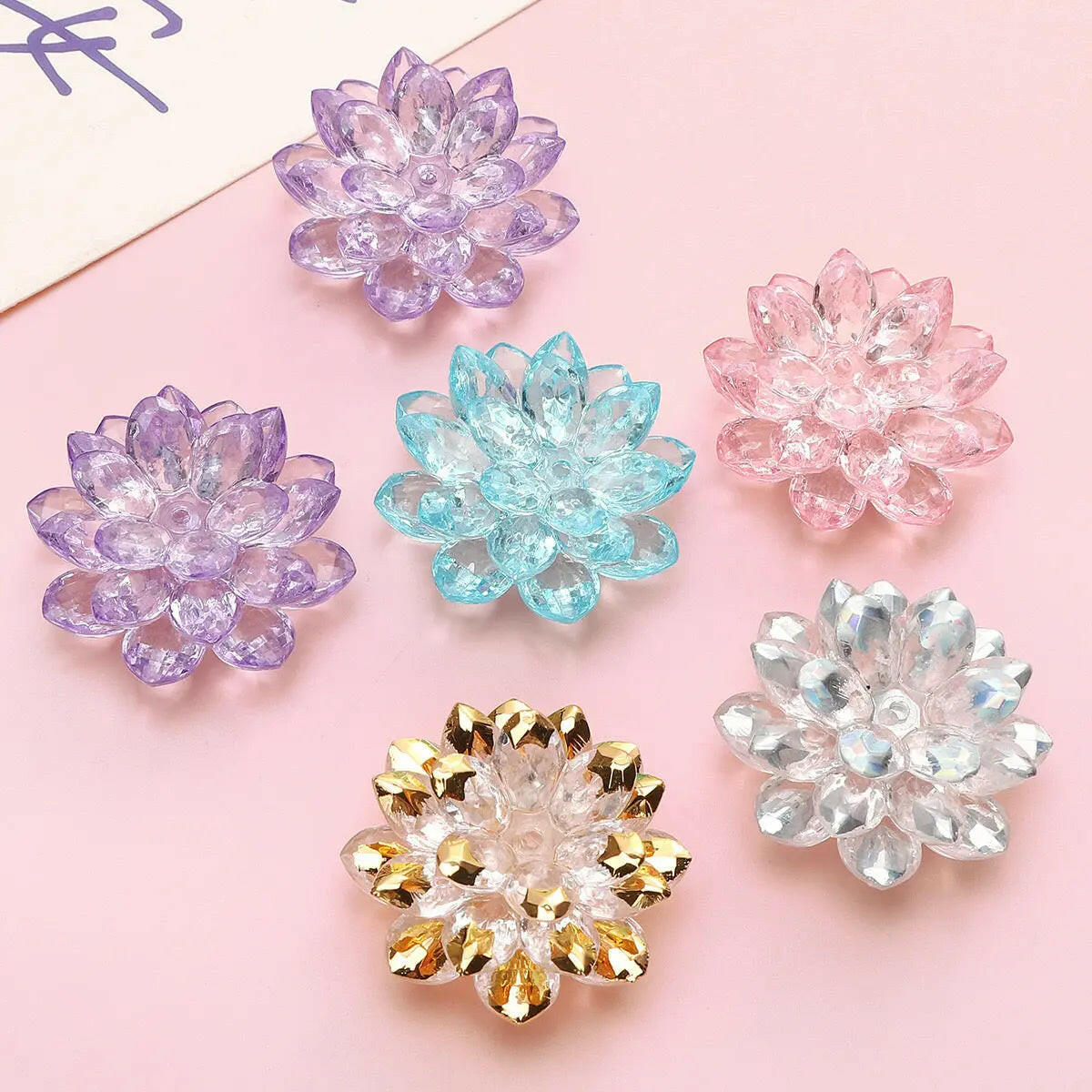 FS2307-Clear Color Lotus Flower (1 Set=24MM Size +34MM Size +38MM Size ) - Zoe DIY Wholesale