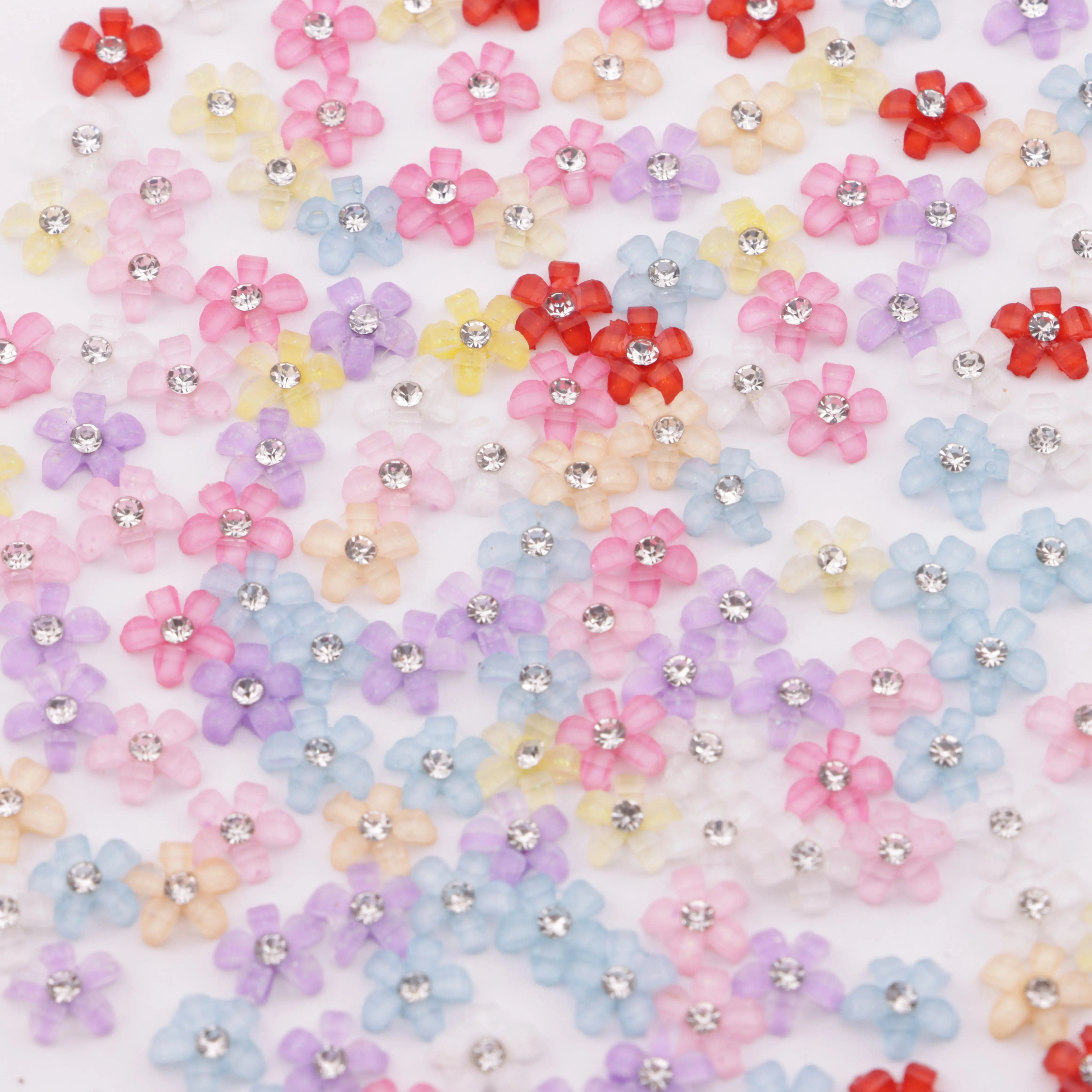FS5707-6.5mm 5-Petal Flower Charms With Diamonds - Zoe DIY Wholesale