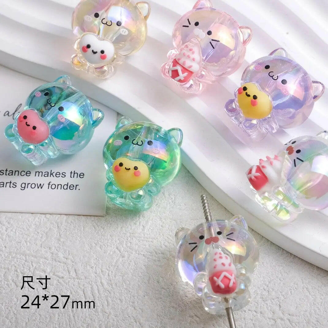 FS2070-Random Mixed Color Clear Cute Cat Acrylic Beads Fit For Beadable Pens Zoe's DIY Shop