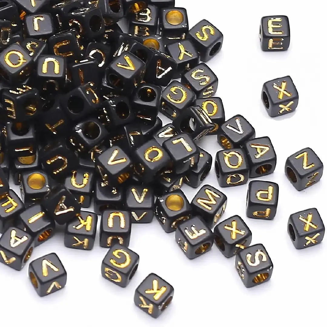 FS6776-6*6MM Square Black Background Gold English Letter Acrylic Beads for Jewellery Making Necklaces Bracelets Crafts - Zoe DIY Wholesale