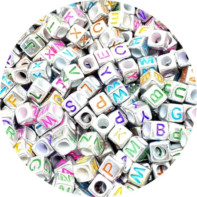 FS6777-6*6MM Square Silver Based Colorful English Letter Acrylic Beads for DIY Jewellery Making, Bracelets Necklaces - Zoe DIY Wholesale