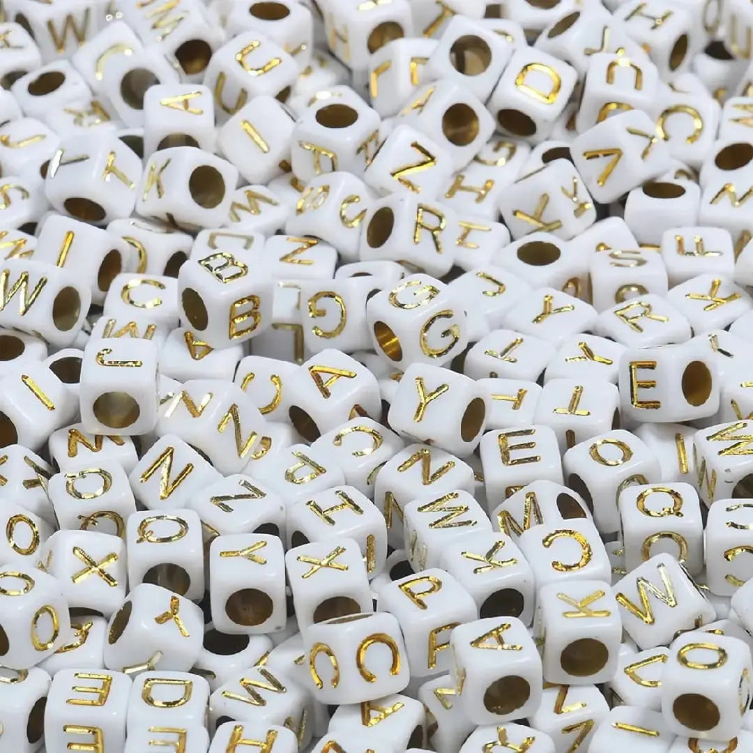 FS6768-6*6MM Square White Background Gold Letter English Alphabet Acrylic Beads for Jewelry DIY Crafts Bracelets - Zoe DIY Wholesale