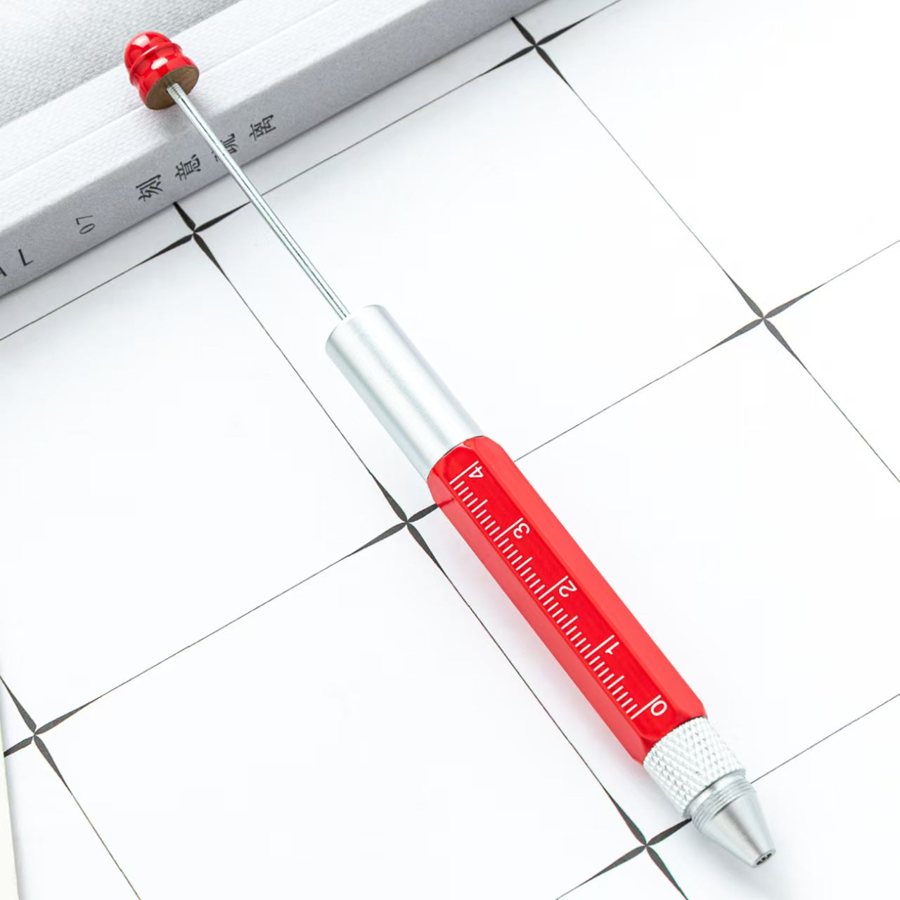 FS5398- Metal Multifunctional 5-In-1 Ballpoint Pen Diy Bead Stringing Ruler And Dual-Purpose Screwdriver