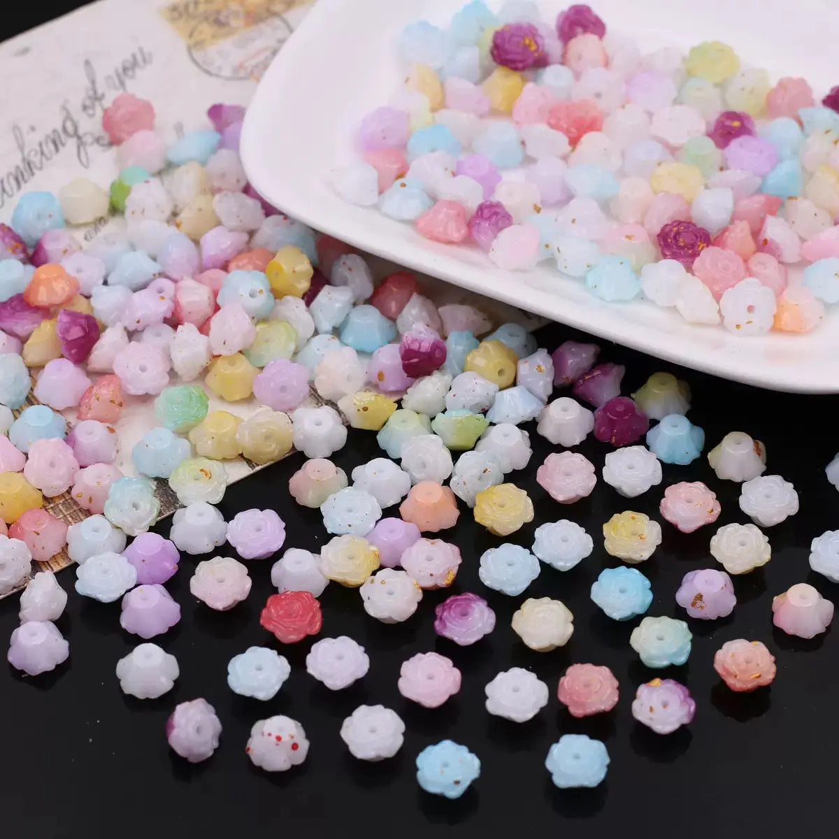 FS6475-8MM Gradient Mixed-color Acrylic Three-dimensional Gold Rose And Camellia Flower DIY Bracelet Necklace Keychain Jewelry Making - Zoe DIY Wholesale