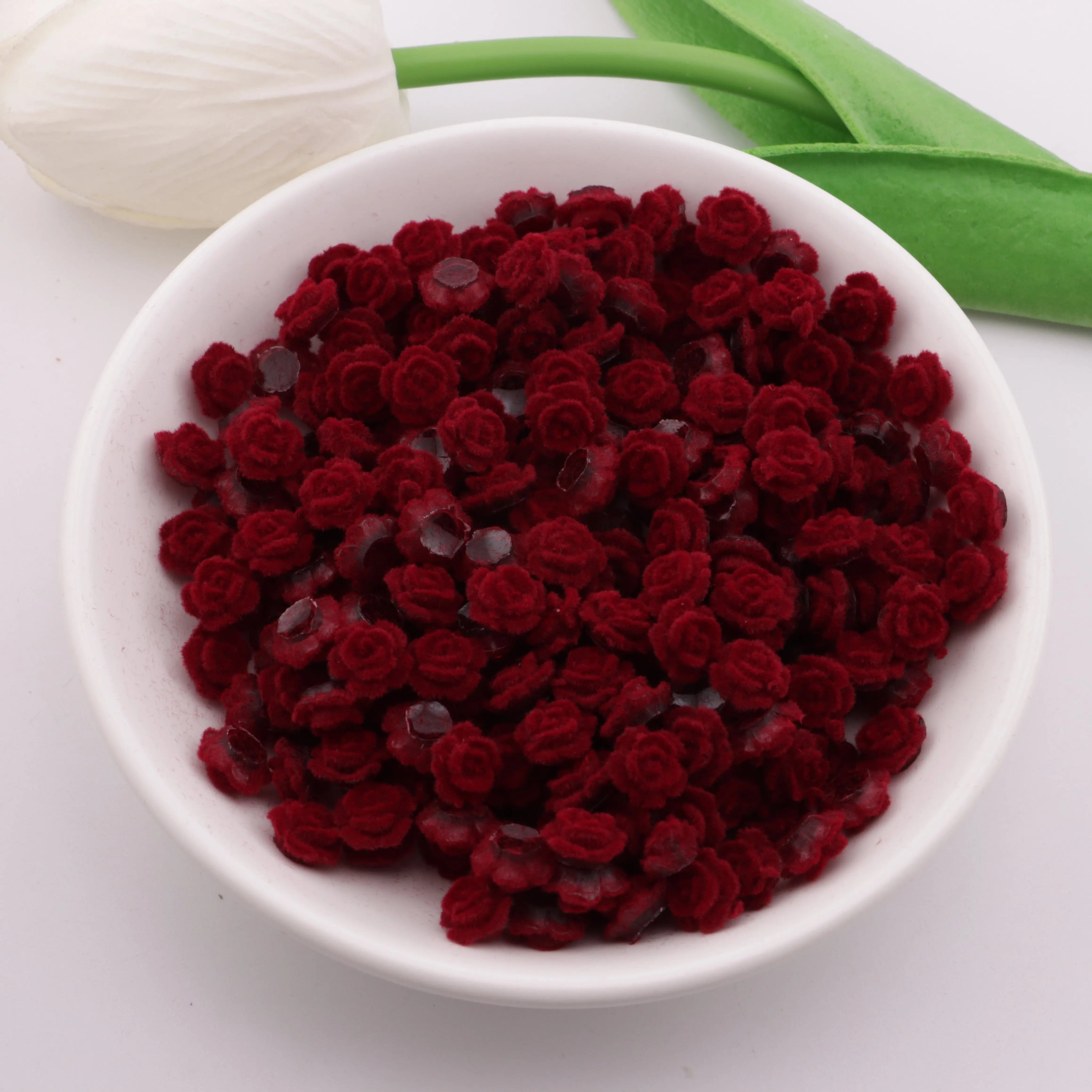 FS3750-8mm Flocked Rose Flower Charms Flocked Rose - Zoe DIY Wholesale