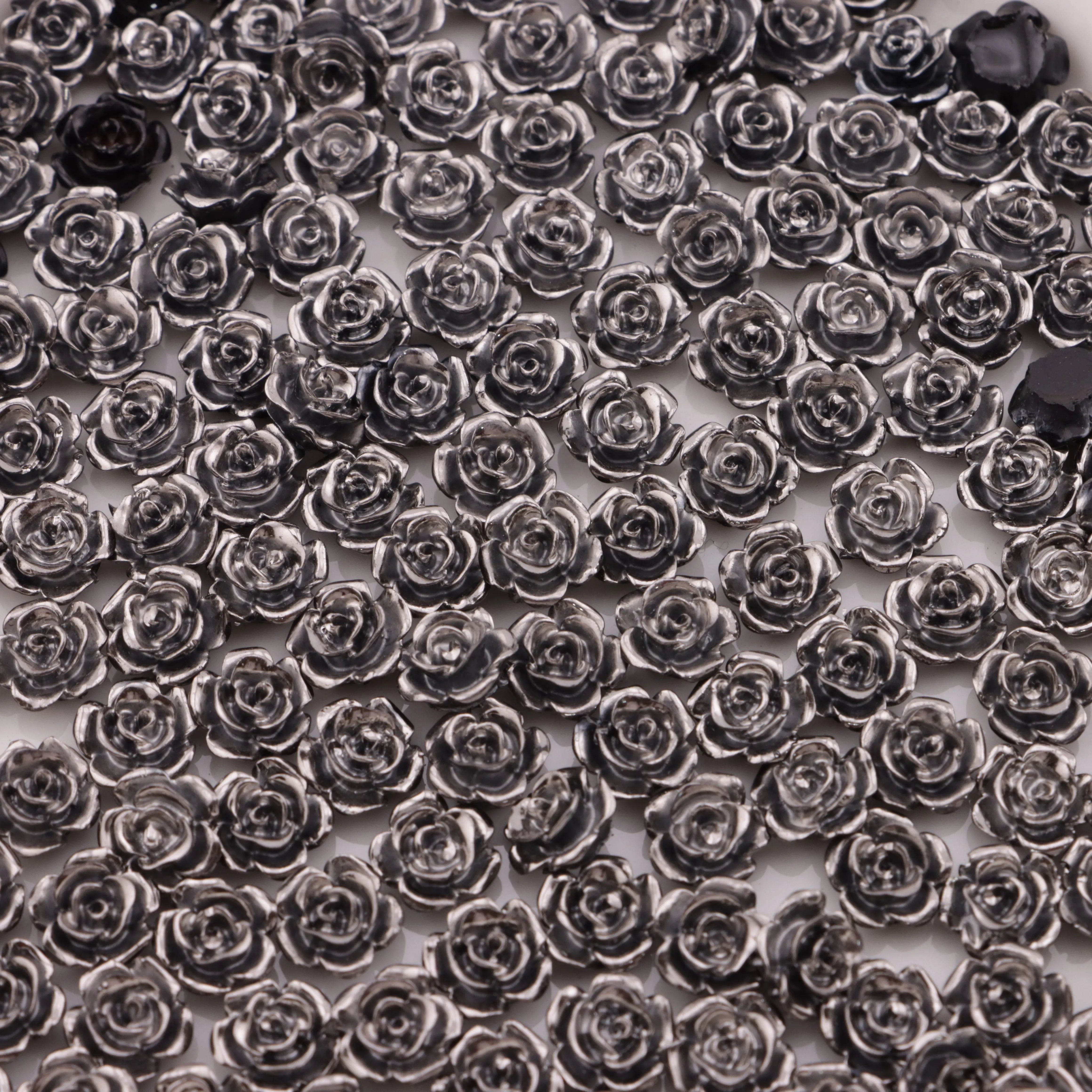 FS3660-8mm Silver Black Rose Flower Charms Silver Black Rose Flower - Zoe DIY Wholesale
