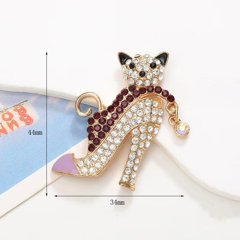 FS5321-47*34mm Alloy Diamond-Embedded Cat High Heels With Metal Patches
