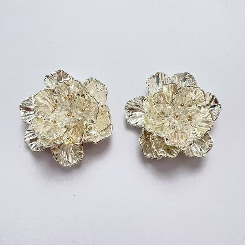 FS3779- 47mm Two-Layer UV Silver Crystal Flower Charms Two-Layer Crystal Flowers