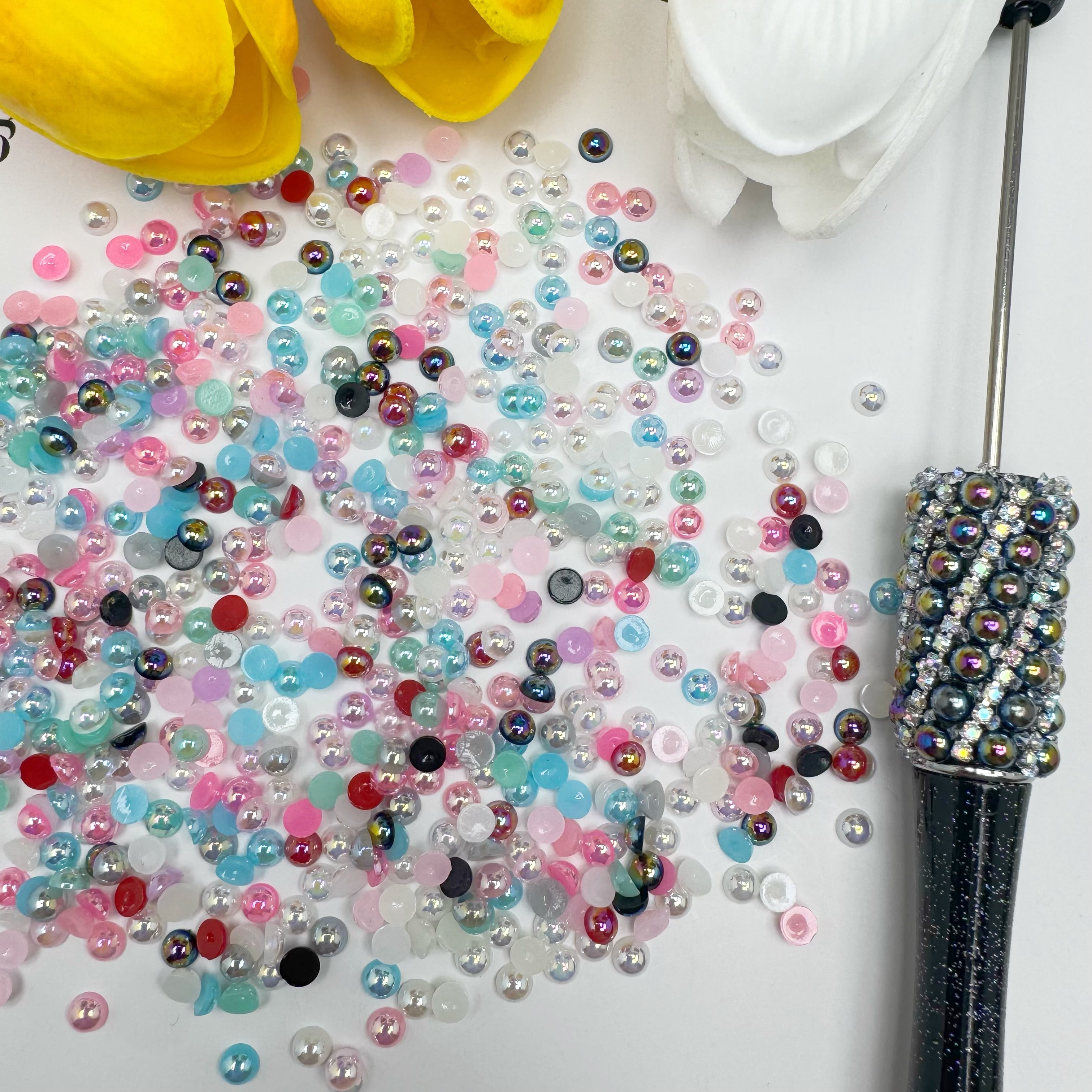 FS3639-4mm AB Half Pearl Looking Half Acrylic Pearl Patch For Making Fancy Beads Or Fancy Pen Zoe's DIY Shop
